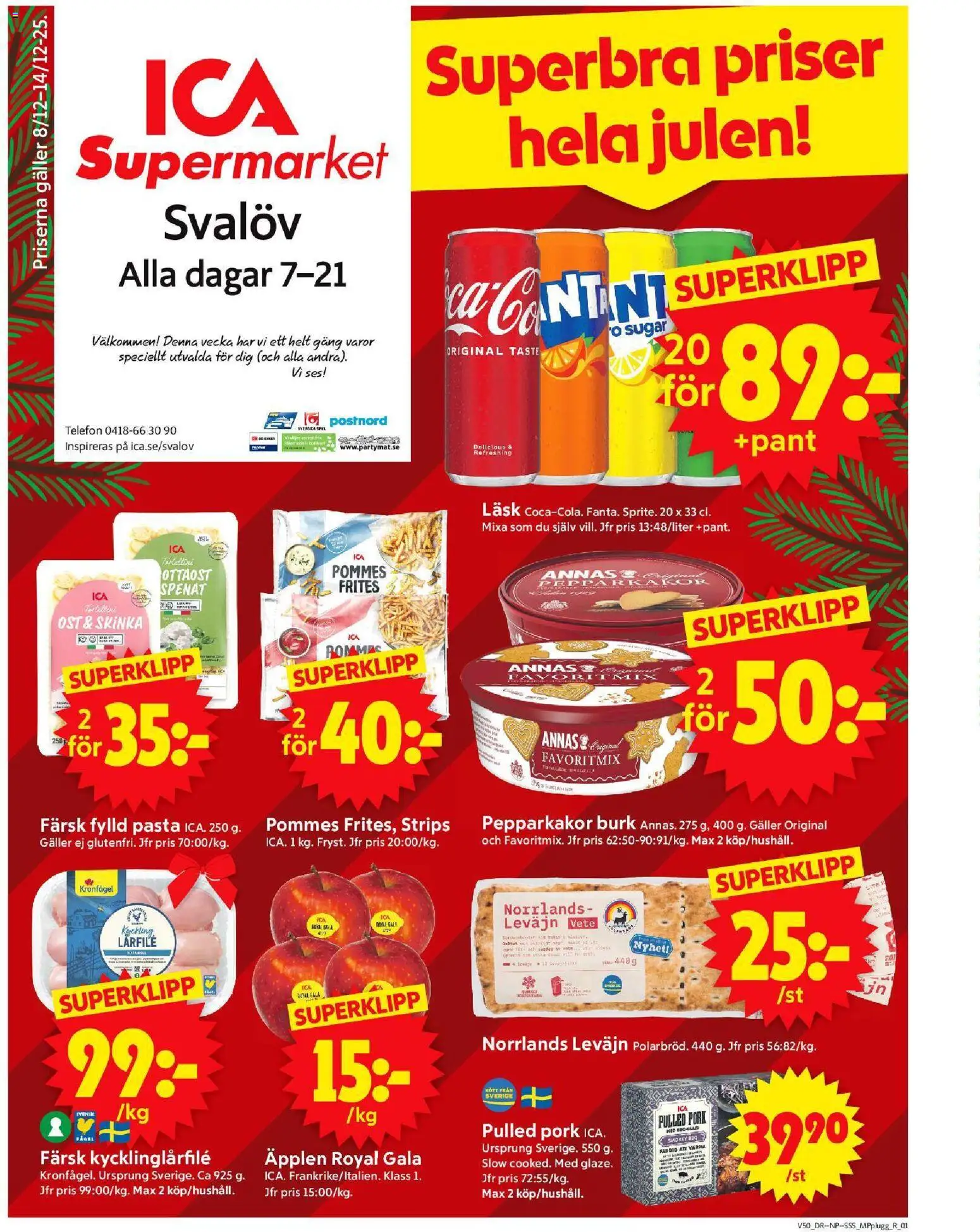 ICA Supermarket reklamblad aktuell från 08.12.2025 | Sida: 1 | Produkter: Galler, Spenat, Ost, Pasta