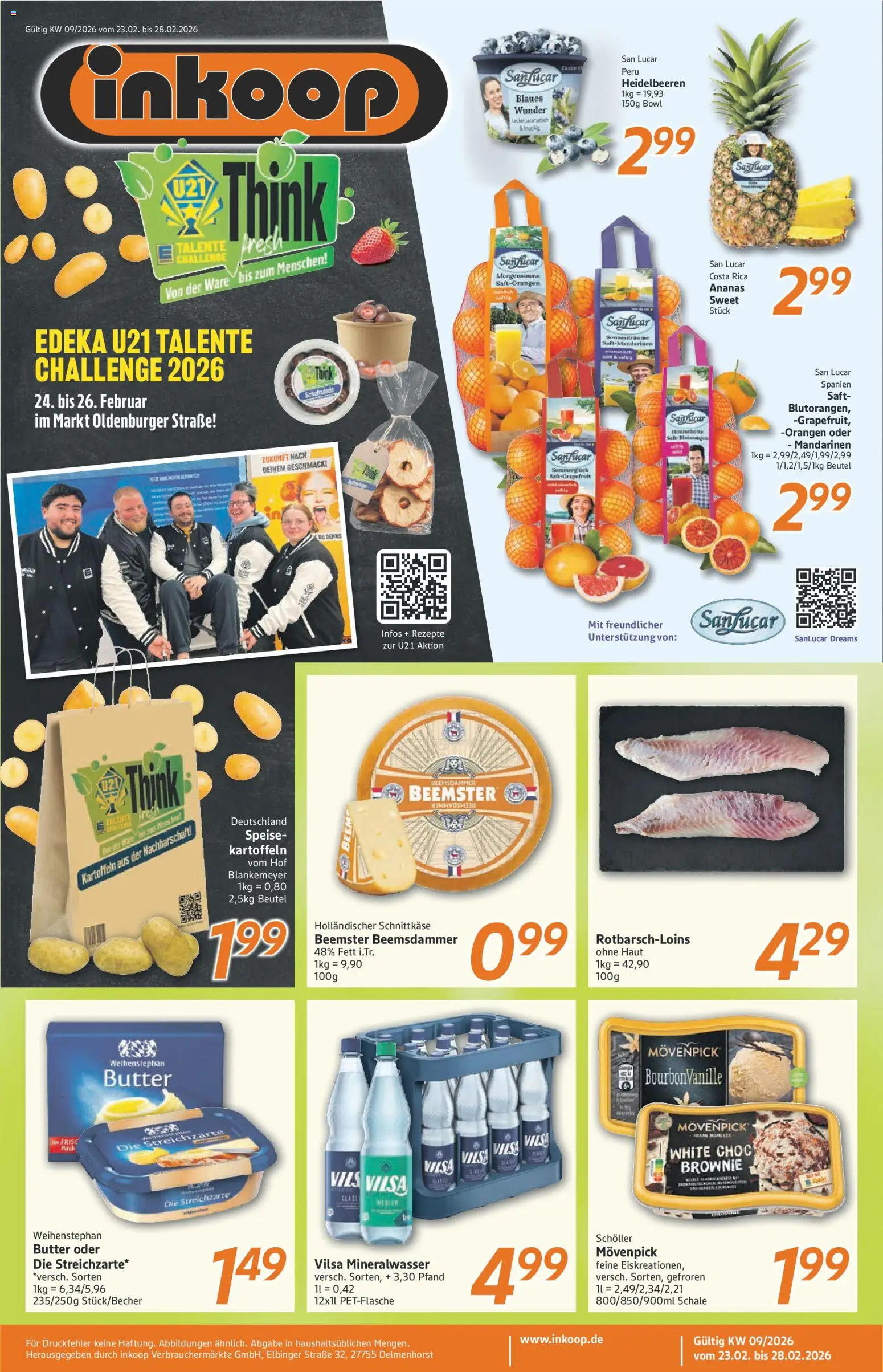 Inkoop Prospekt 	 – gültig ab 23.02.2026 | Seite: 1 | Produkte: Butter, Orangen, Weihenstephan butter, Saft