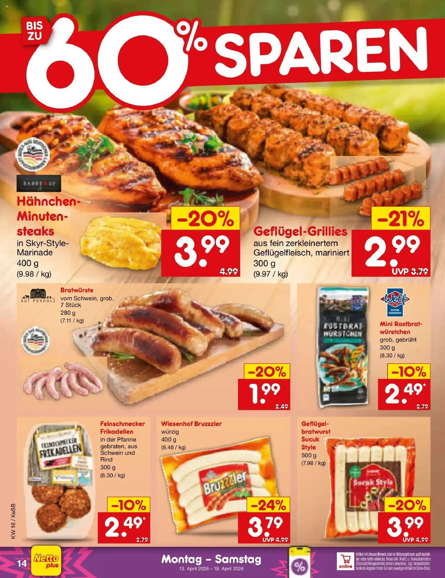 Netto Marken-Discount Prospekt Kruft	 – gültig ab 13.04.2026 | Seite: 16 | Produkte: Hahnchen, Bratwurst