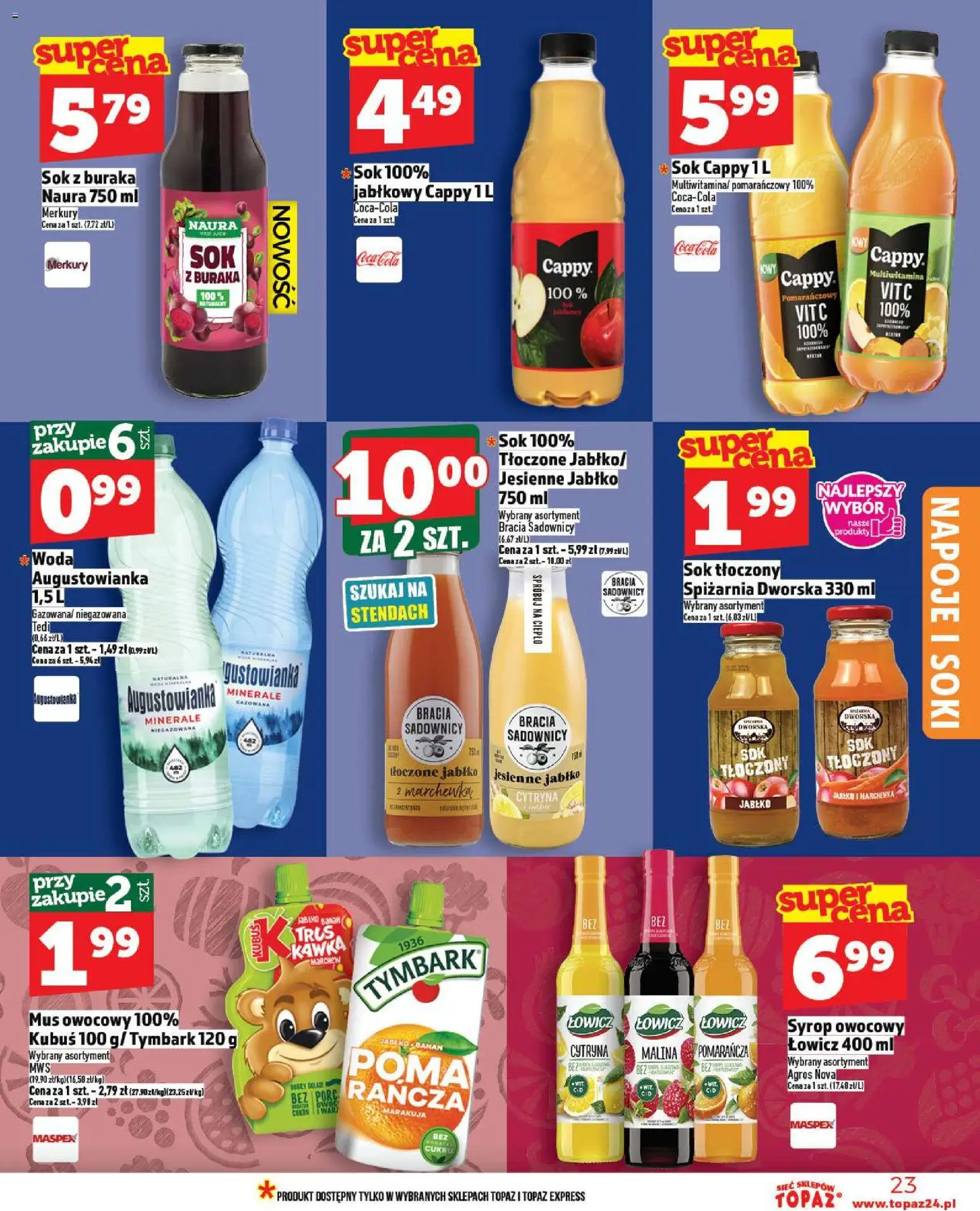 Topaz Gazetka MAZ od 13.11.2025 | Strona: 23 | Produkty: Malina, Napoje, Sok, Woda