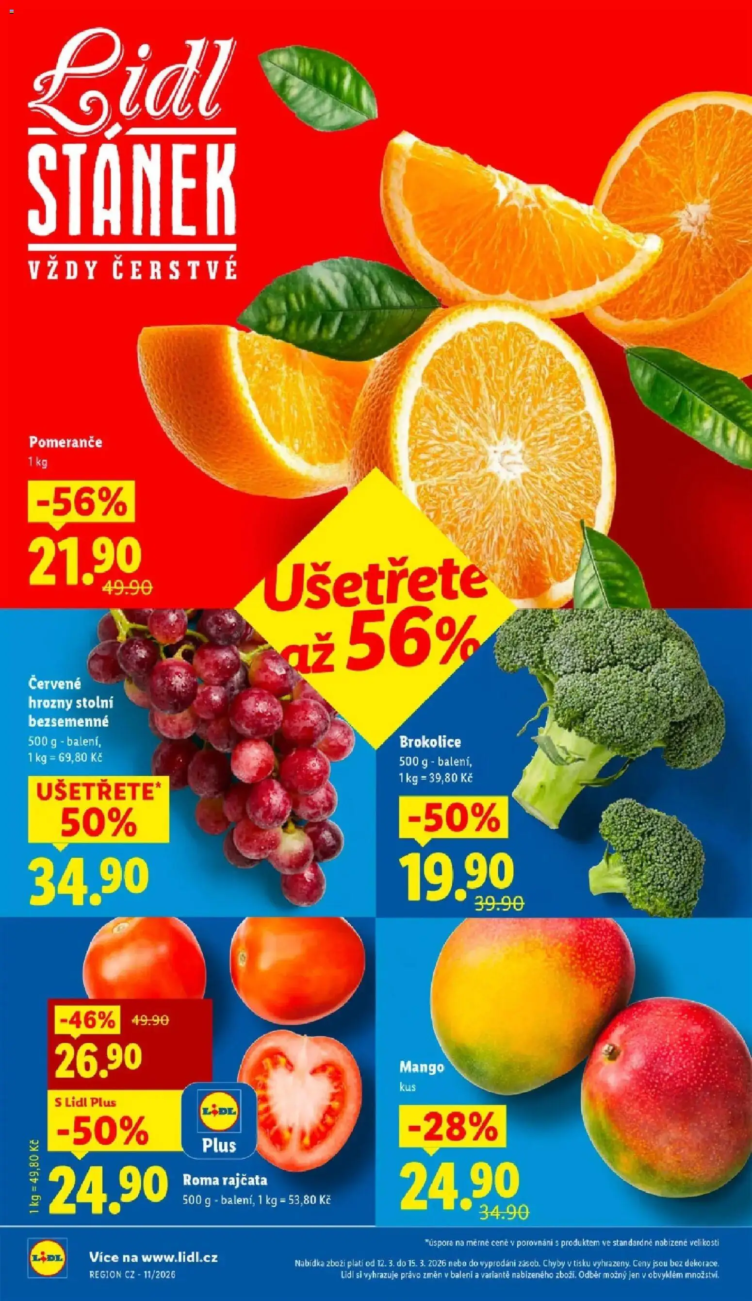 Lidl aktuální leták od 12.03.2026 | Strana: 10 | Produkty: Mango, Červené hrozny, Brokolice, Hrozny