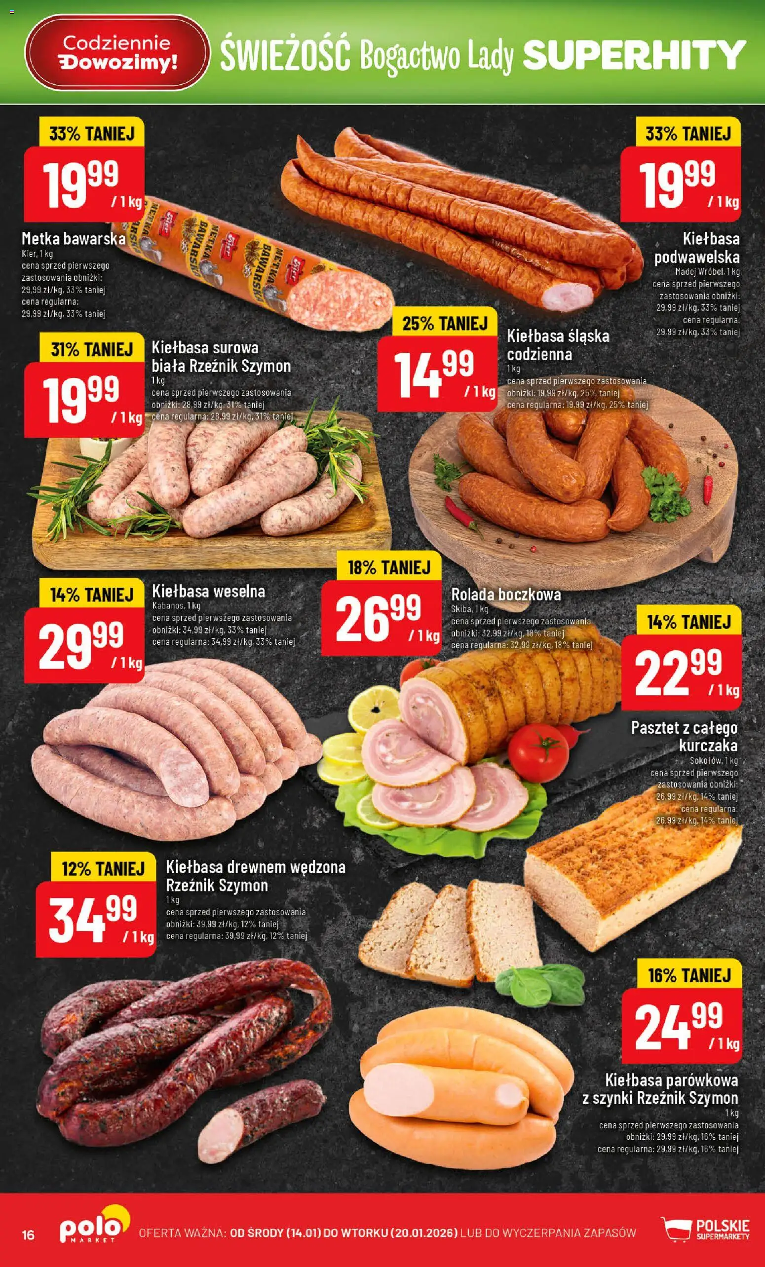 POLOmarket Gazetka od 14.01.2026 | Strona: 16 | Produkty: Kiełbasa, Rolada, Kiełbasa śląska
