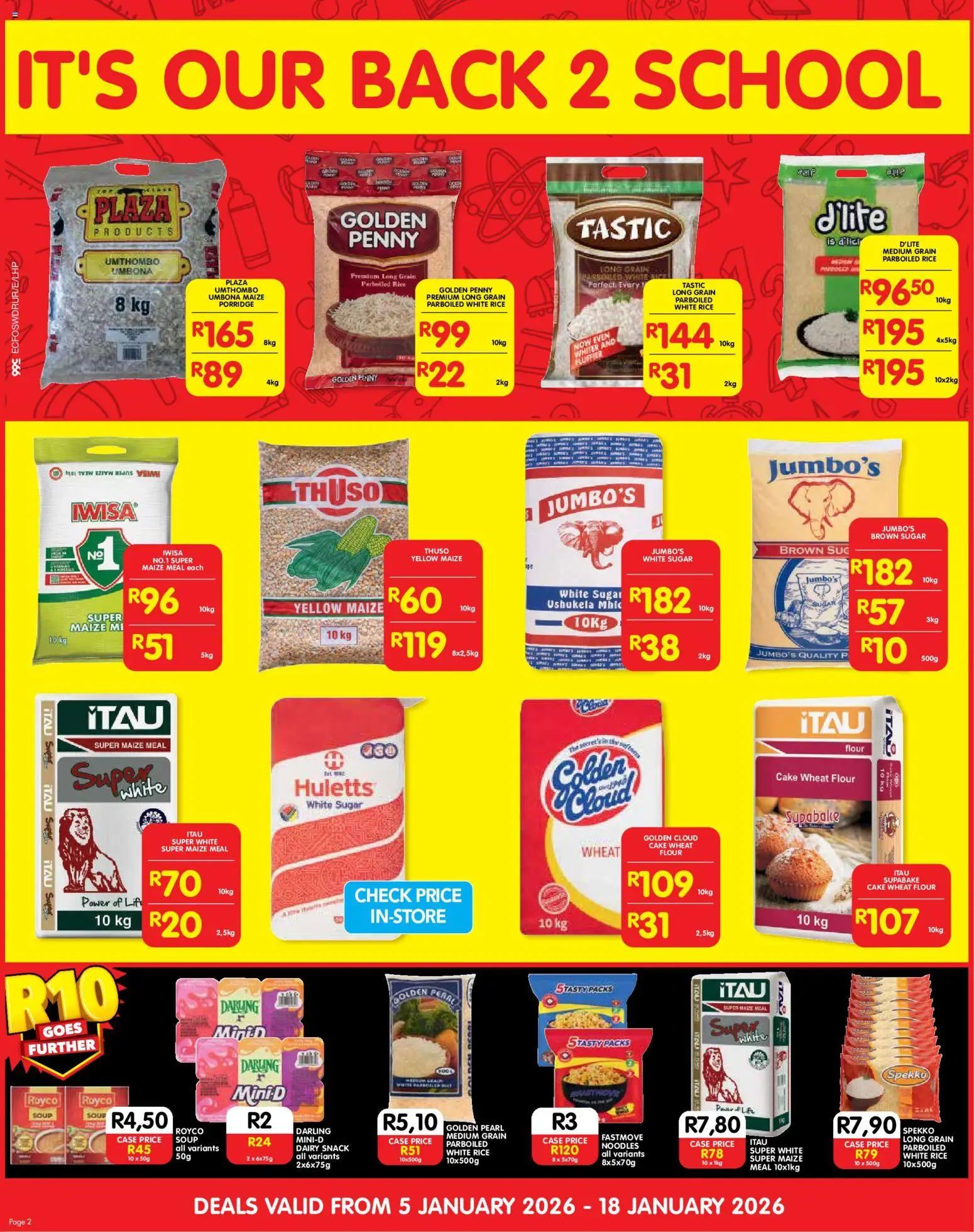 New Shoprite catalogue – valid from 05.01.2026 | Page: 2 | Products: Maize meal, Rice, Soup, Water