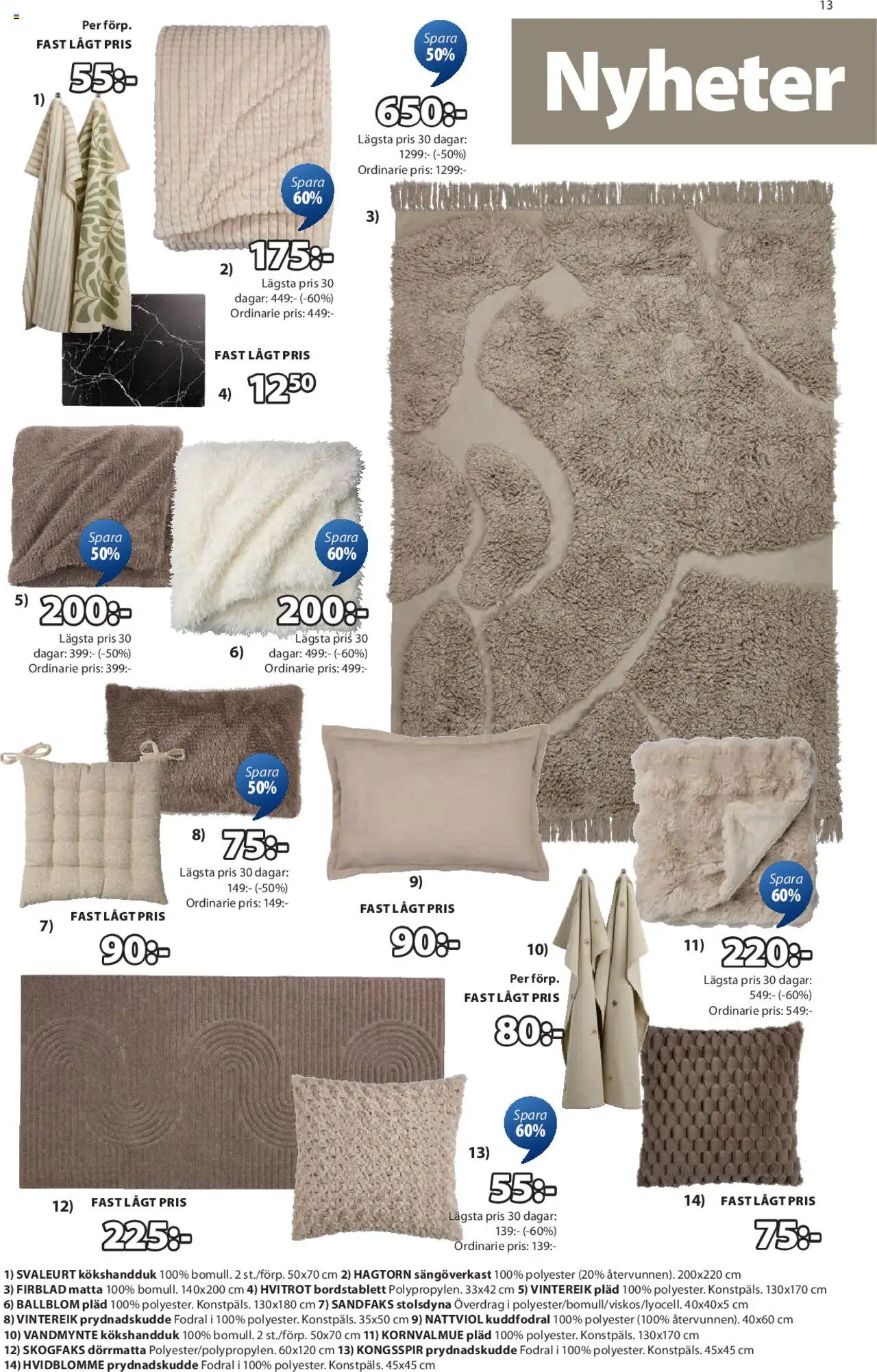JYSK reklamblad aktuell från 04.08.2025 | Sida: 13 | Produkter: Sängöverkast, Bordstablett, Pläd, Dörrmatta