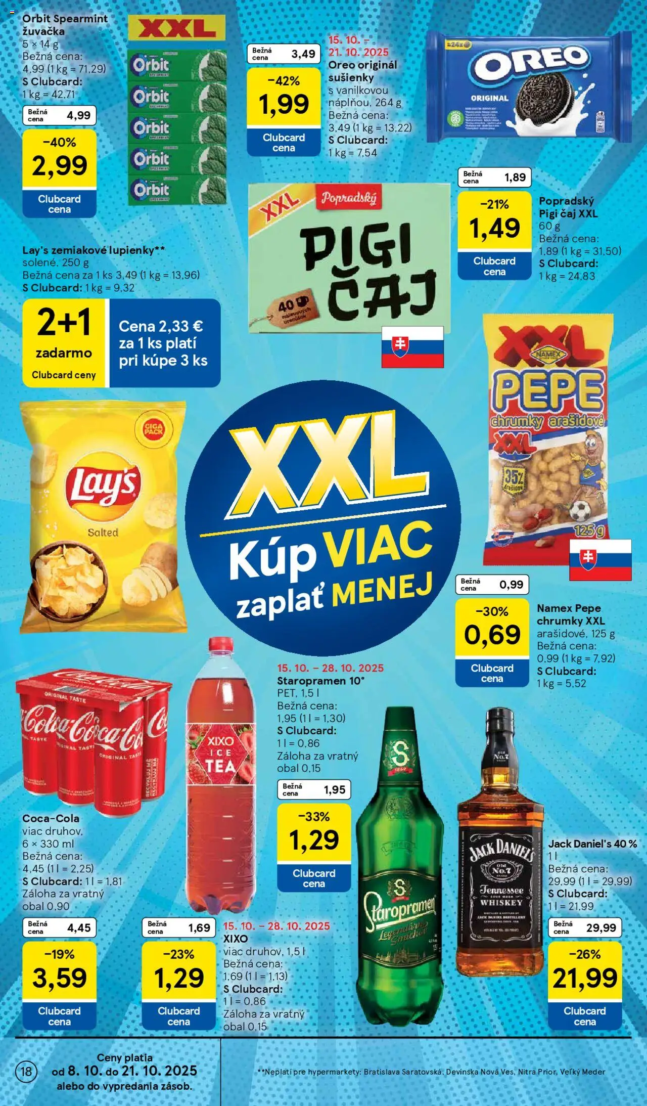 Nové Tesco akcie – leták je platný od 15.10.2025 | Strana: 18 | Produkty: Čaj, Staropramen, Coca cola, Jack Daniel's