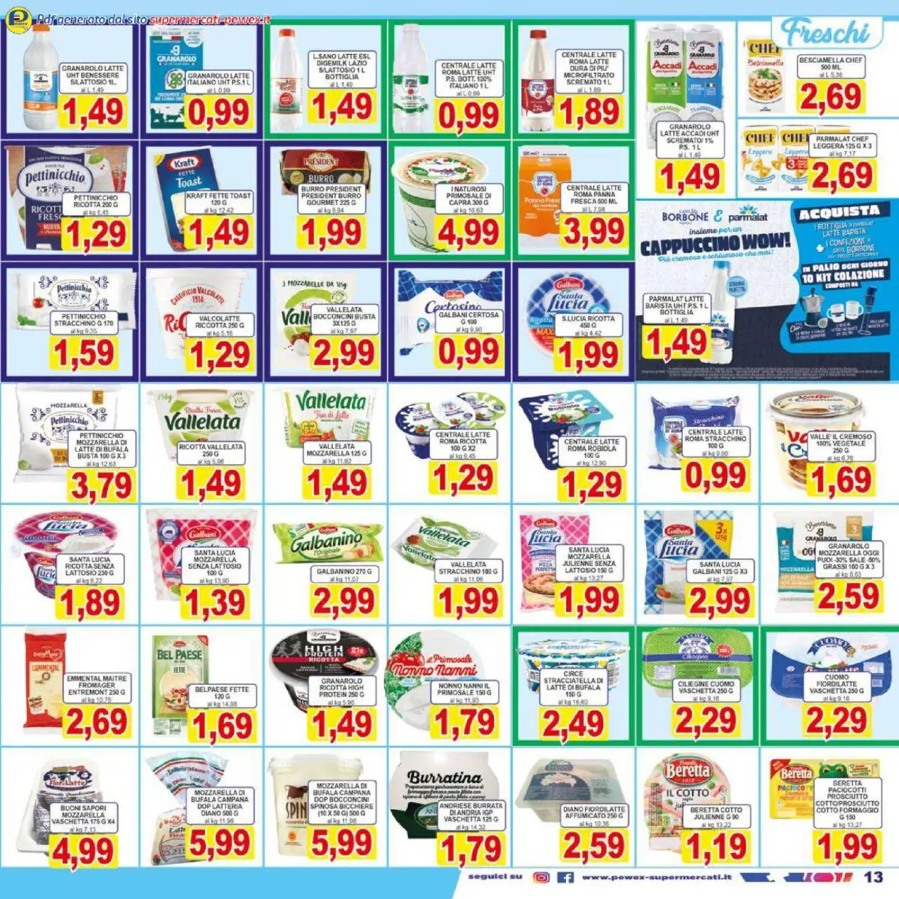 Volantino Pewex del 17.10.2025 | Pagina: 13 | Prodotti: Latte, Formaggio, Besciamella, Stracciatella
