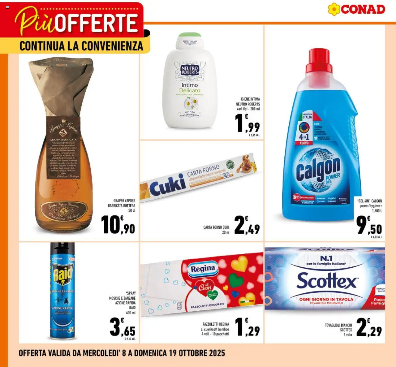 Volantino Conad del 08.10.2025 | Pagina: 3 | Prodotti: Fazzoletti, Intimo, Carta forno, Grappa