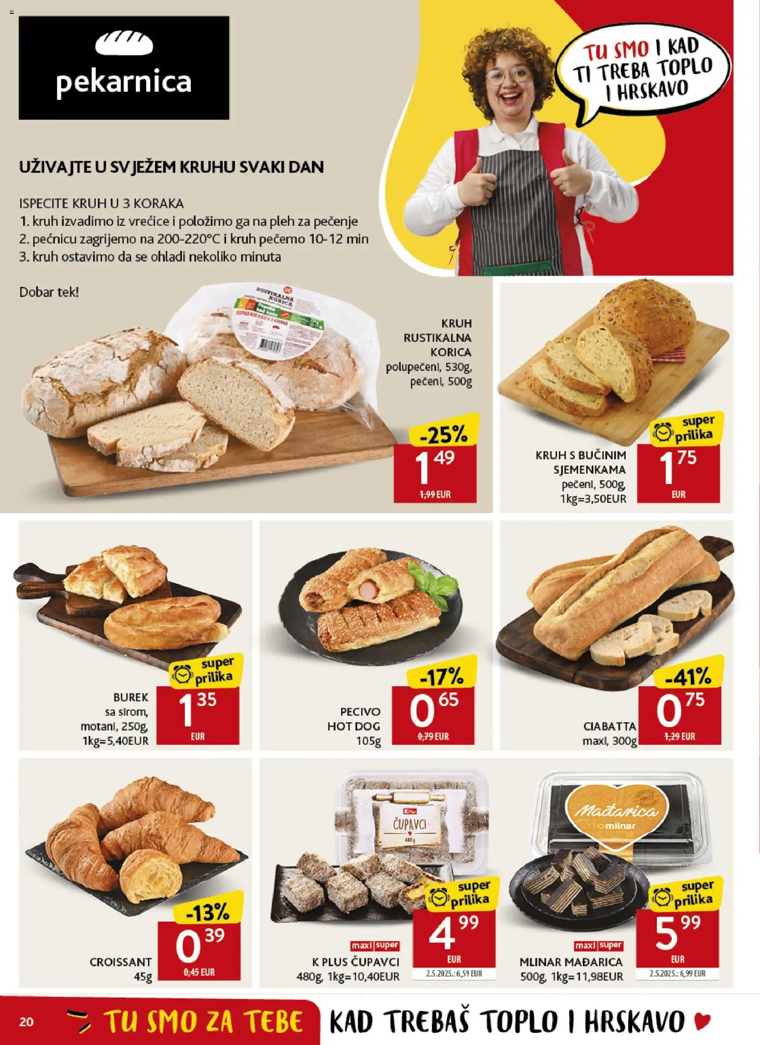 Konzum HR akciós ujság - amely érvényes a következő dátumtól: 14.01.2026 | Oldal: 20 | Termékek: Hot dog, Burek, Croissant, Ciabatta