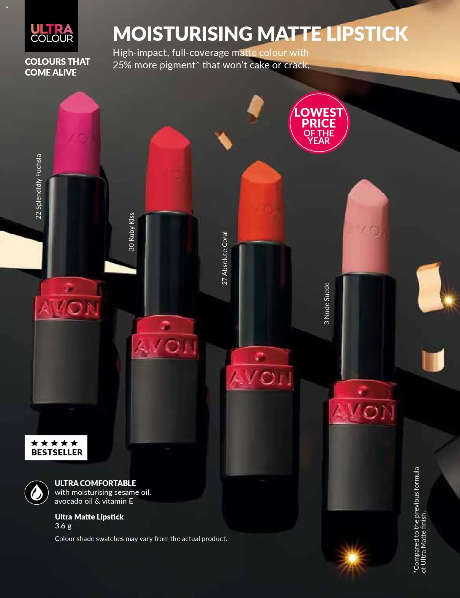 New Avon catalogue – valid from 17.11.2025 | Page: 25 | Products: Cake, Oil, Lipstick