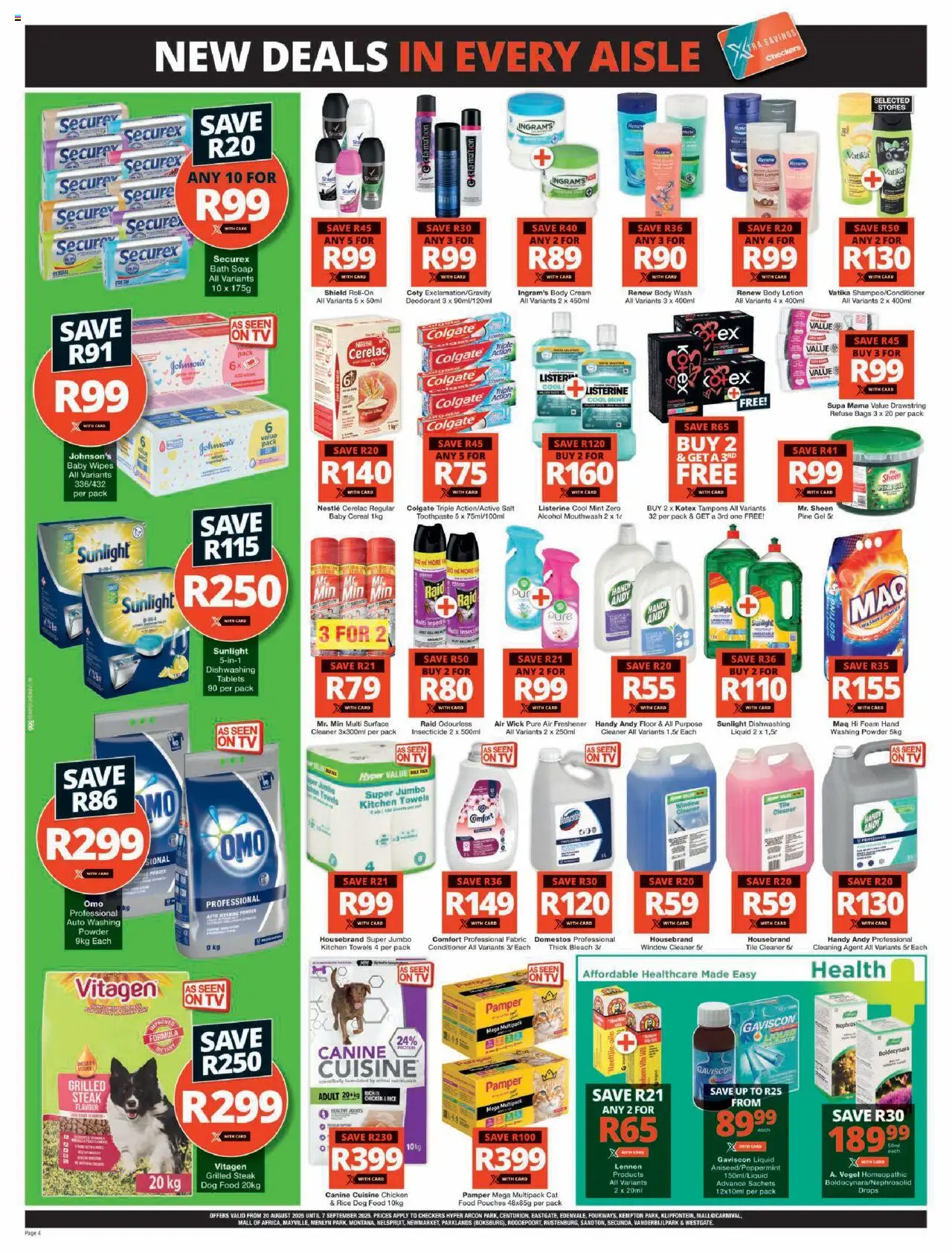 Checkers Gauteng - Hyper Price Drop Promotion │ valid from 20.08.2025 | Page: 4 | Products: Powder, Cream, Mouthwash, Body wash