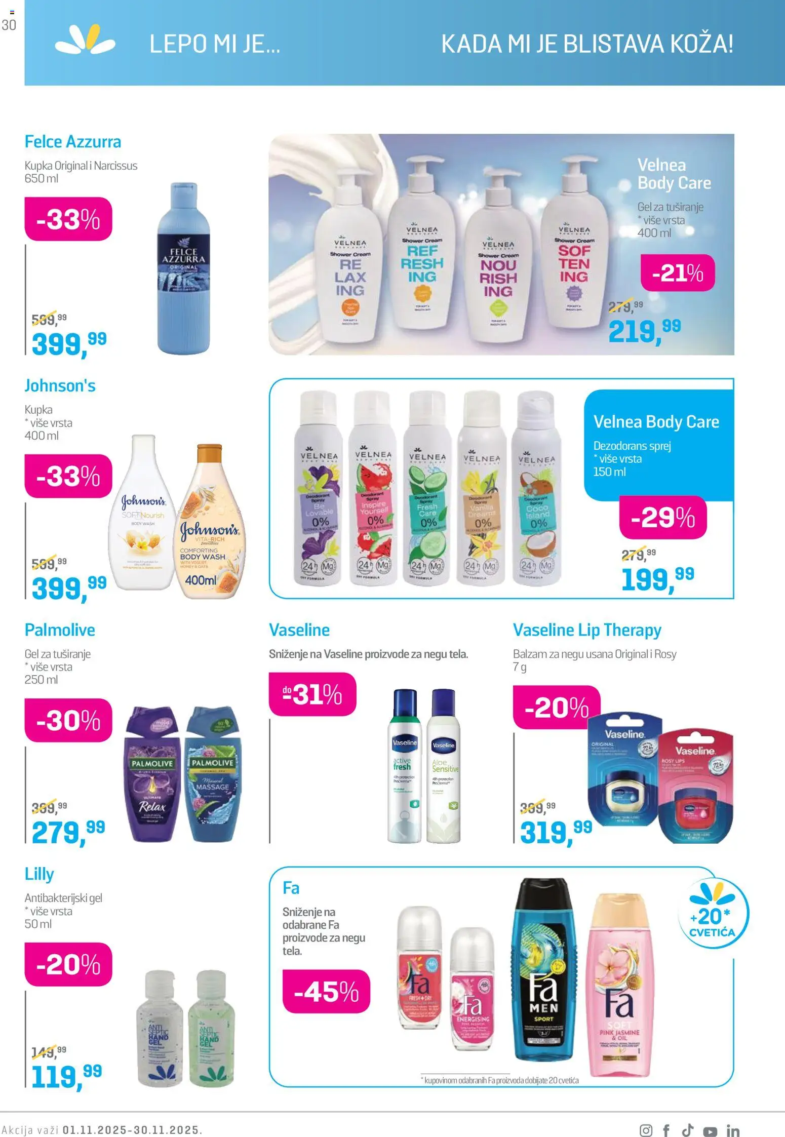 Lilly drogerie katalog - važi od 01.11.2025 | Strana: 30 | Proizvode: Balzam, Felce azzurra, Gel za tuširanje, Dezodorans