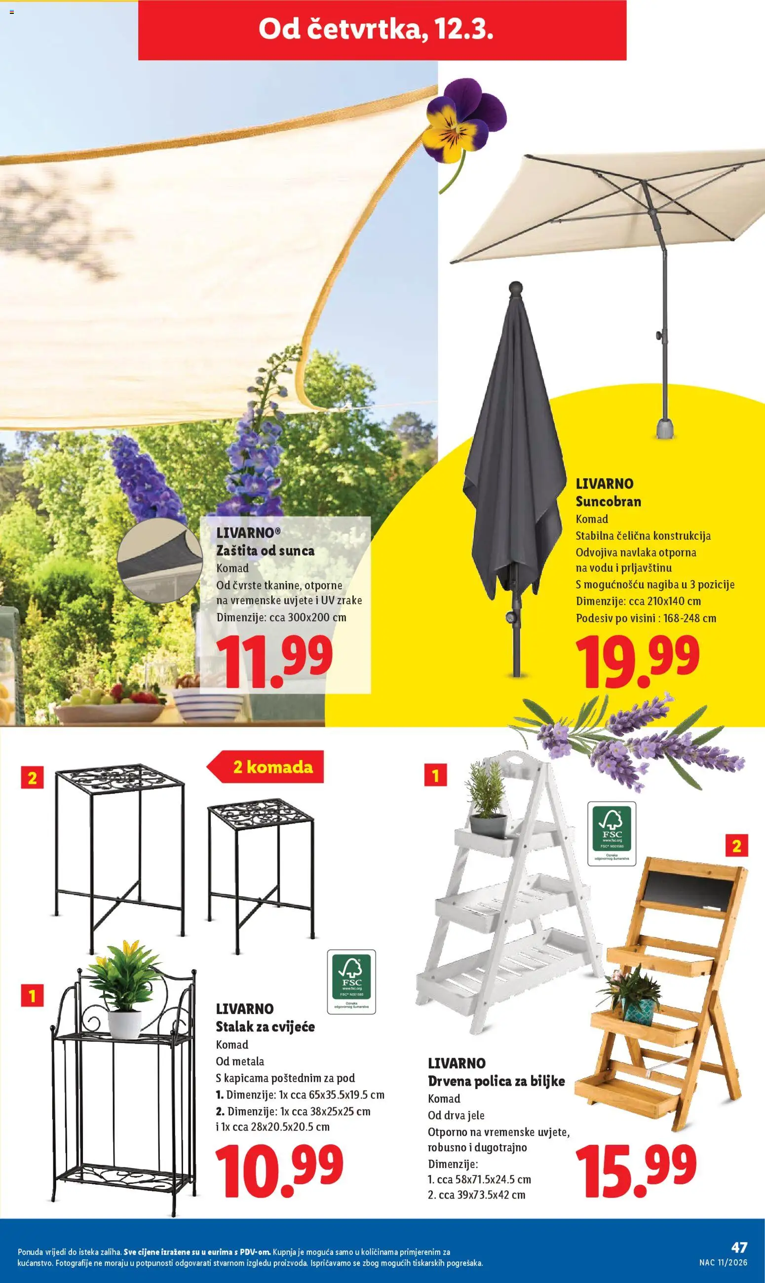 Lidl katalog | vrijedi od 09.03.2026 | Stranica: 47 | Proizvodi: Cvijeće, Polica, Suncobran