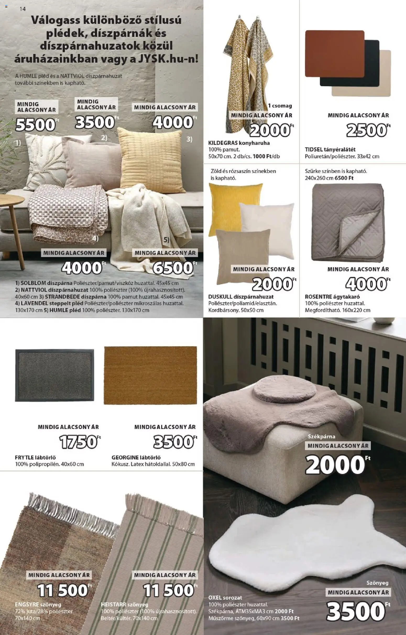 JYSK akciós ujság - amely érvényes a következő dátumtól: 11.03.2026 | Oldal: 14 | Termékek: Székpárna, Tányéralátét, Ágytakaró, Díszpárna