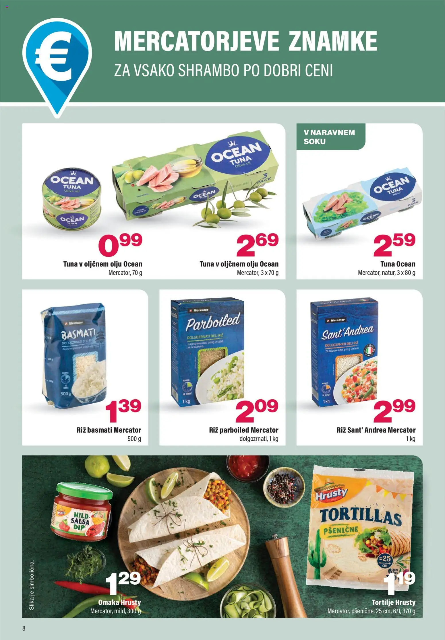 Novi Mercator katalog ponudbe – veljaven od 14.01.2026 | Stran: 8 | Izdelki: Tuna, Tortilje, Olive, Omaka