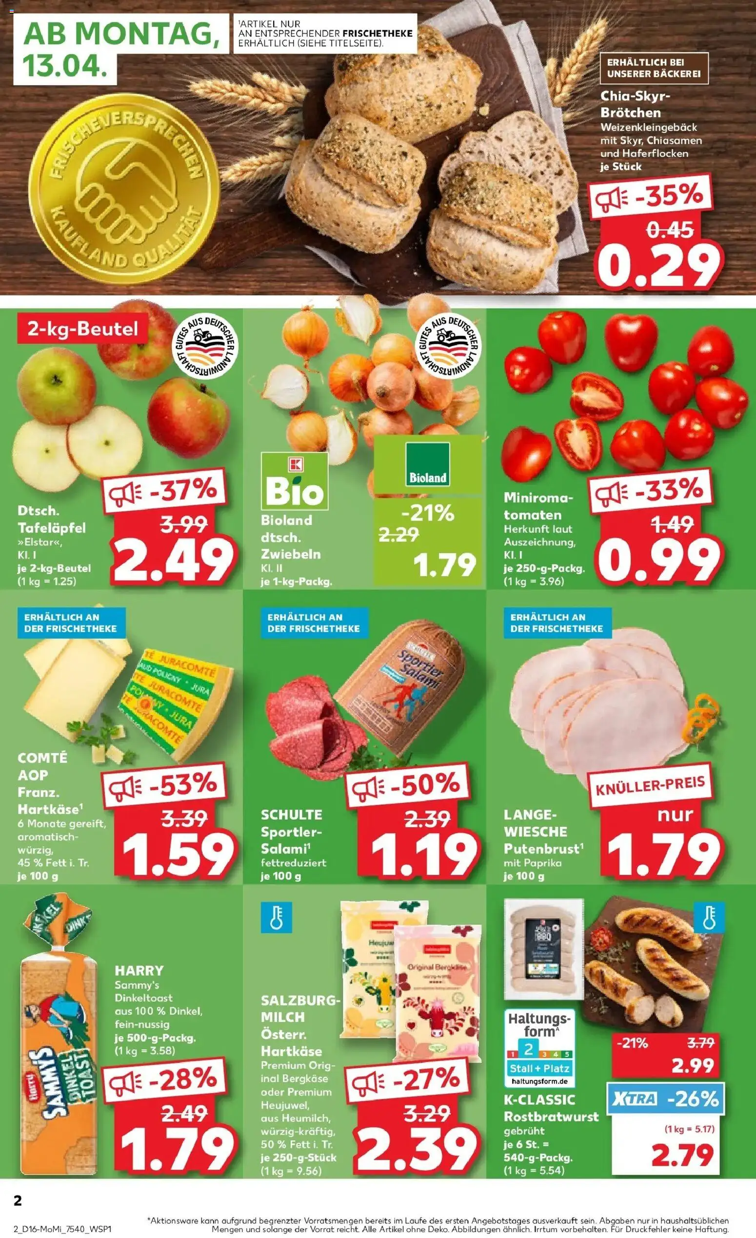 Kaufland Prospekt Demmin	 – gültig ab 13.04.2026 | Seite: 2 | Produkte: Bäckerei, Tomaten, Zwiebeln, Paprika