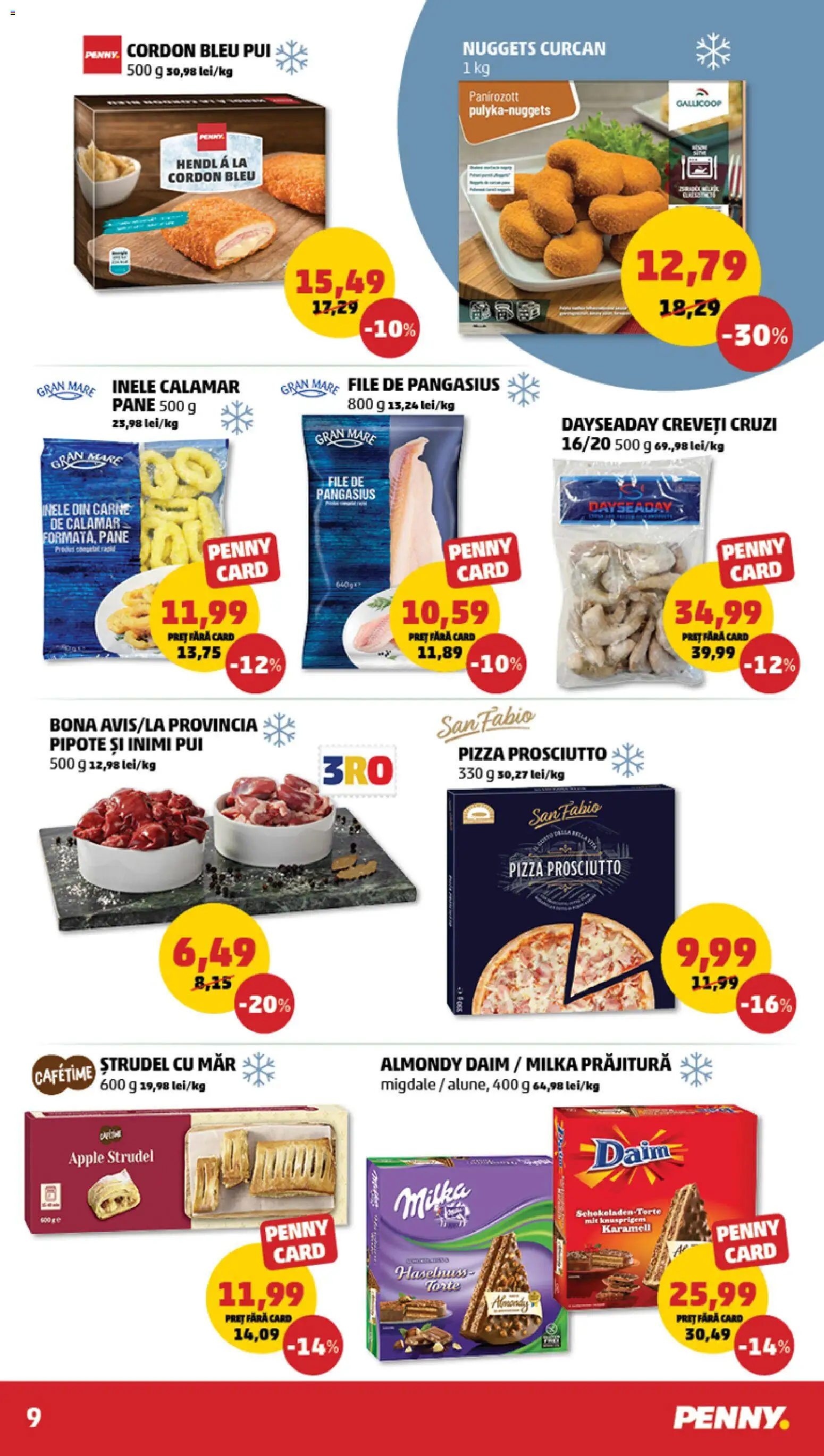 Noul catalog PENNY – valabil de la 28.01.2026 | Pagină: 9 | Produse: Cordon bleu, Ștrudel, Migdale, Pizza