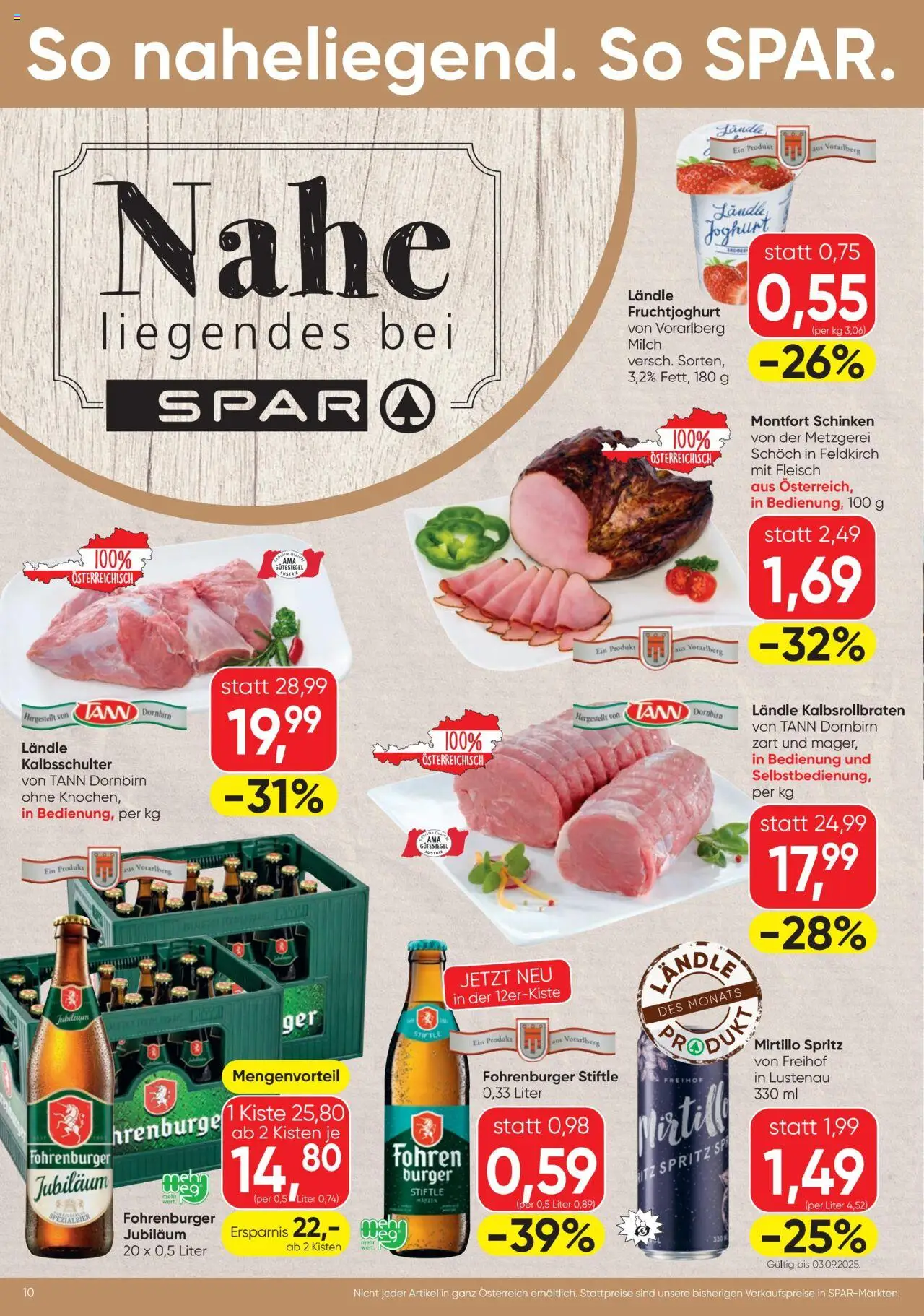 Spar Flugblatt gültig ab 28.08.2025 | Seite: 10 | Produkte: Milch, Joghurt, Schinken