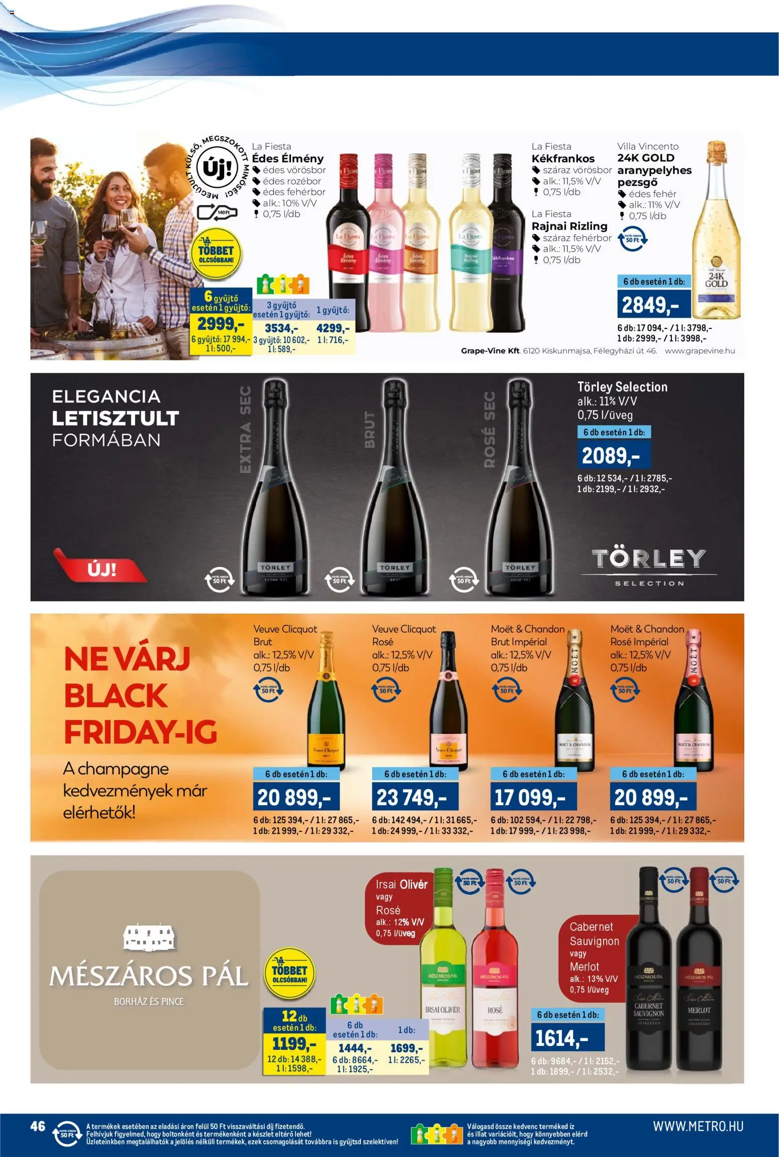 Metro akciós ujság - amely érvényes a következő dátumtól: 15.11.2025 | Oldal: 46 | Termékek: Pezsgő, Fehérbor, Vörösbor, Só