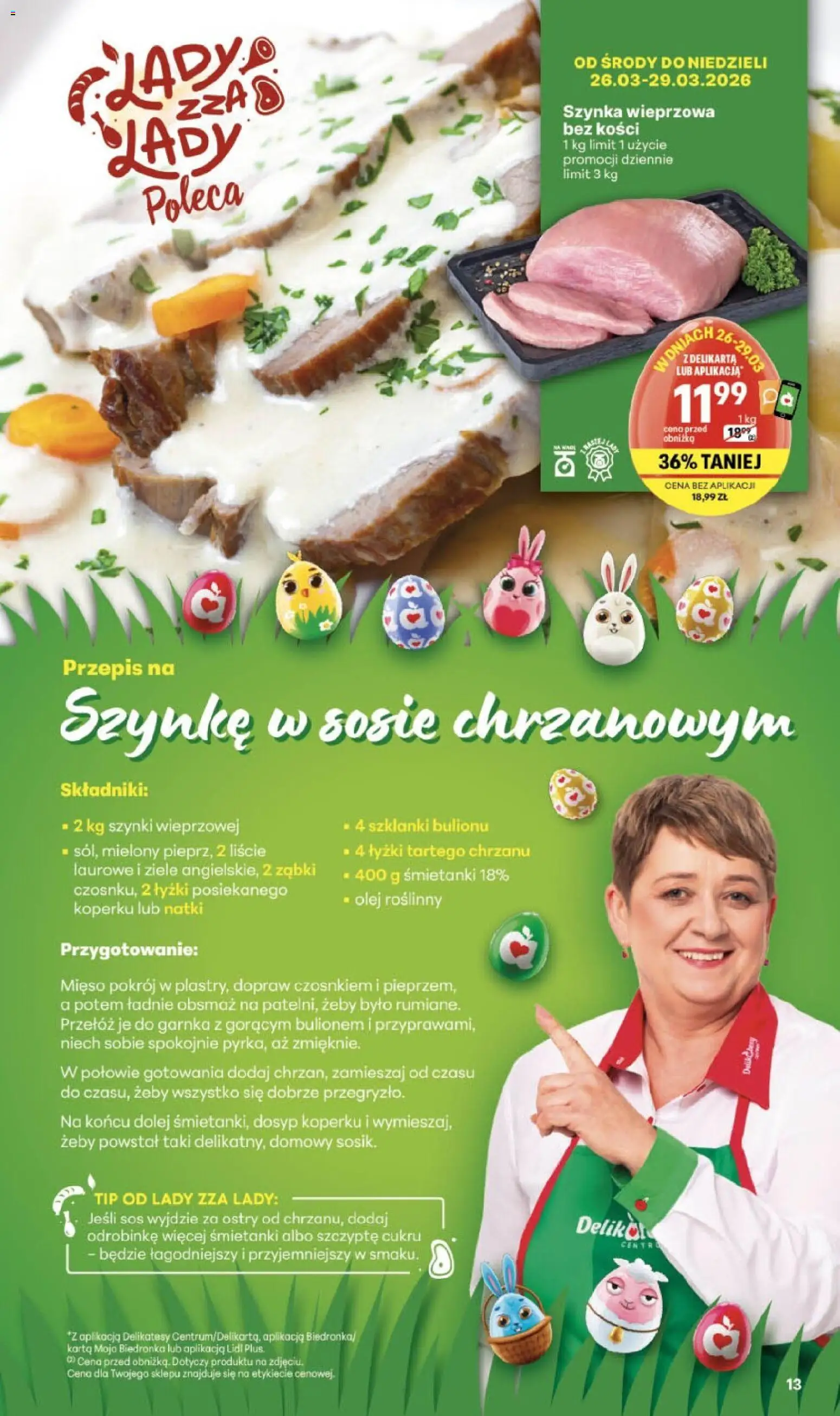 Delikatesy Centrum gazetka od 26.03.2026 | Strona: 13 | Produkty: Mięso, Szynka, Olej, Sos