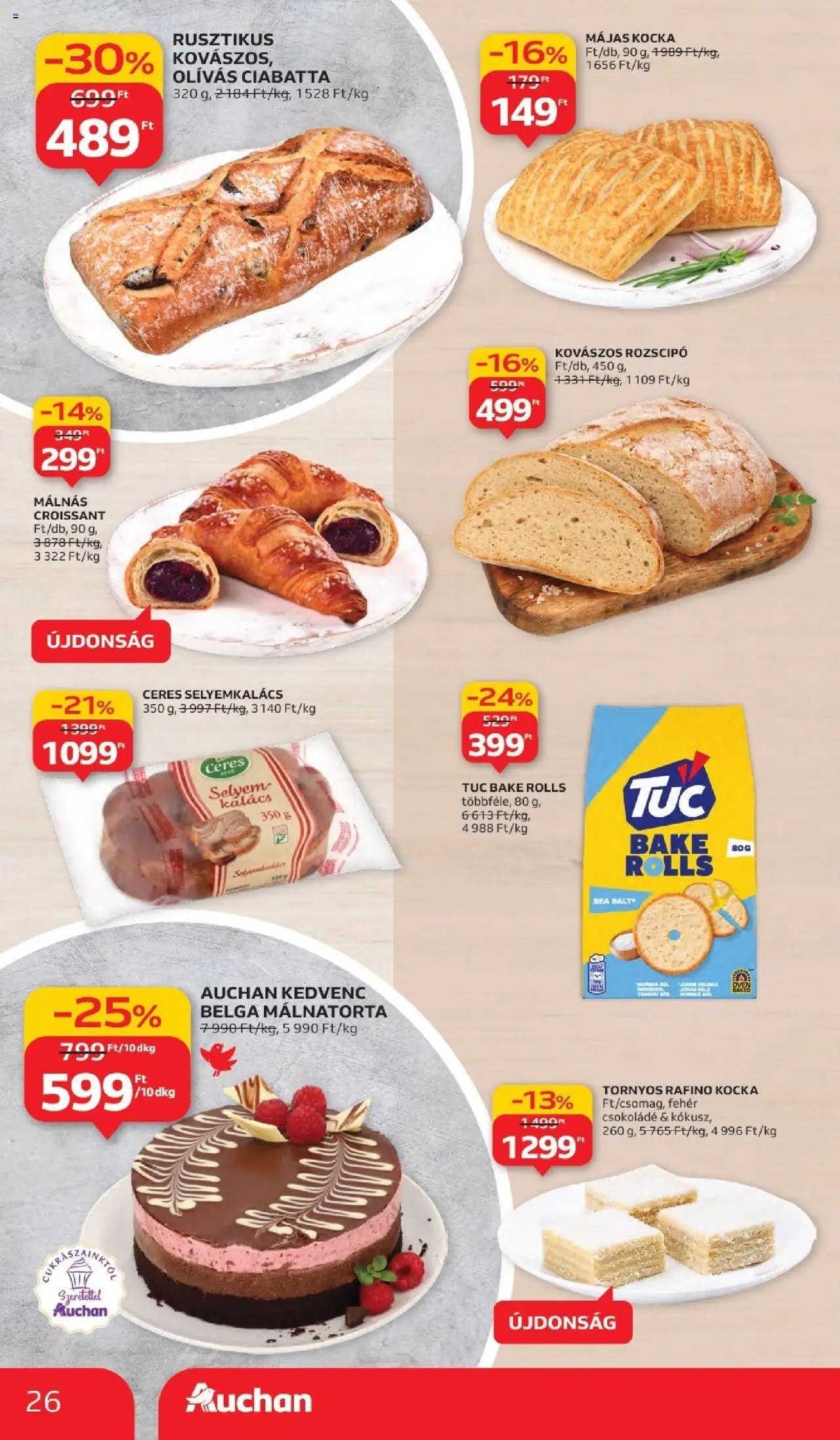 Auchan akciós ujság - amely érvényes a következő dátumtól: 02.10.2025 | Oldal: 26 | Termékek: Croissant, Kalács, Ciabatta, Csokoládé