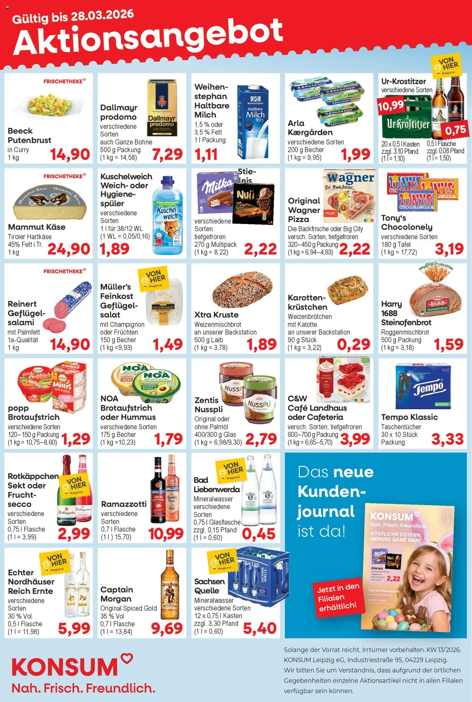 KONSUM Leipzig Prospekt – gültig ab 23.03.2026 | Seite: 1 | Produkte: Haltbare milch, Tempo, Brot, Ramazzotti