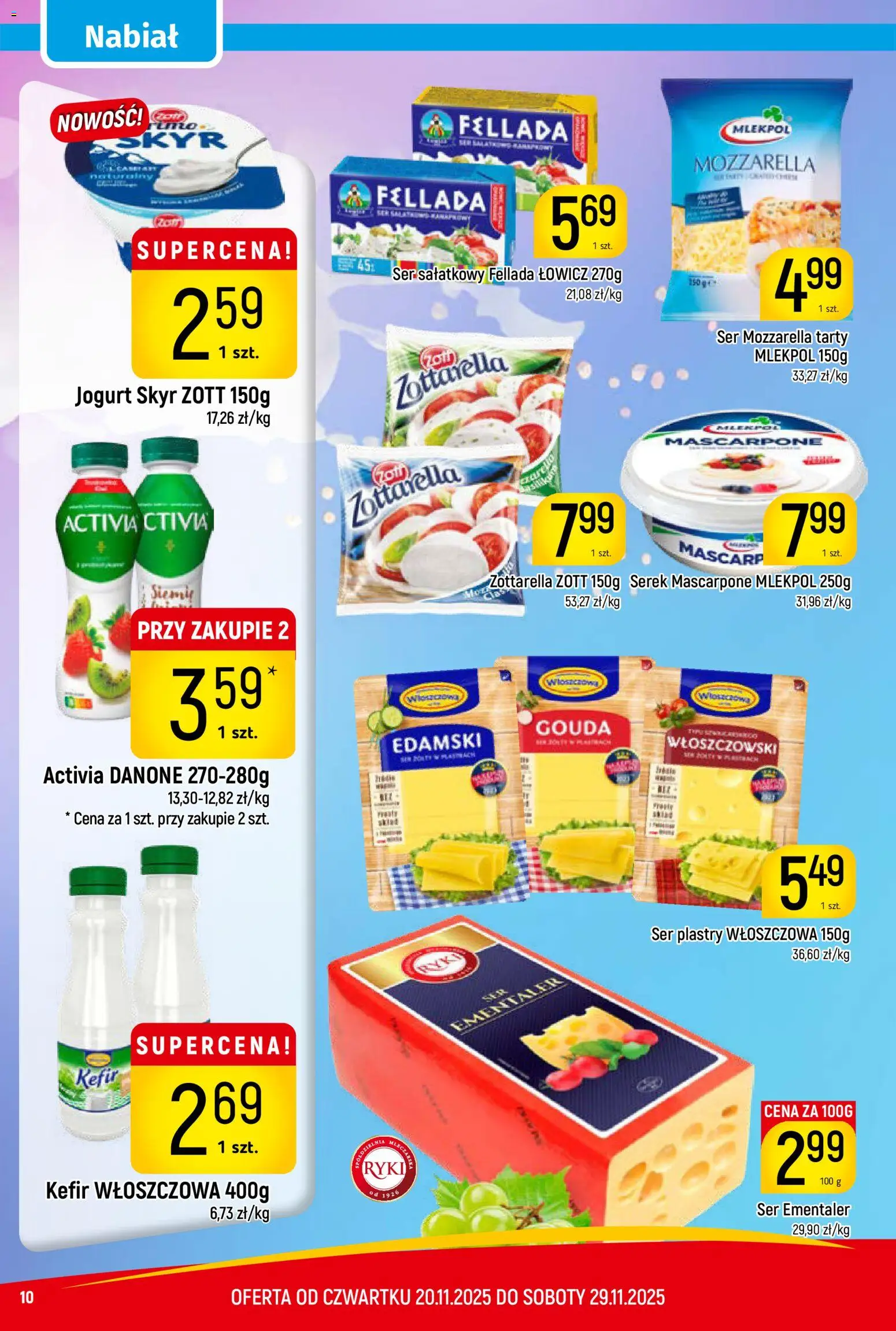 Piotruś Pan Gazetka od 20.11.2025 | Strona: 10 | Produkty: Kefir, Jogurt, Mozzarella, Skyr