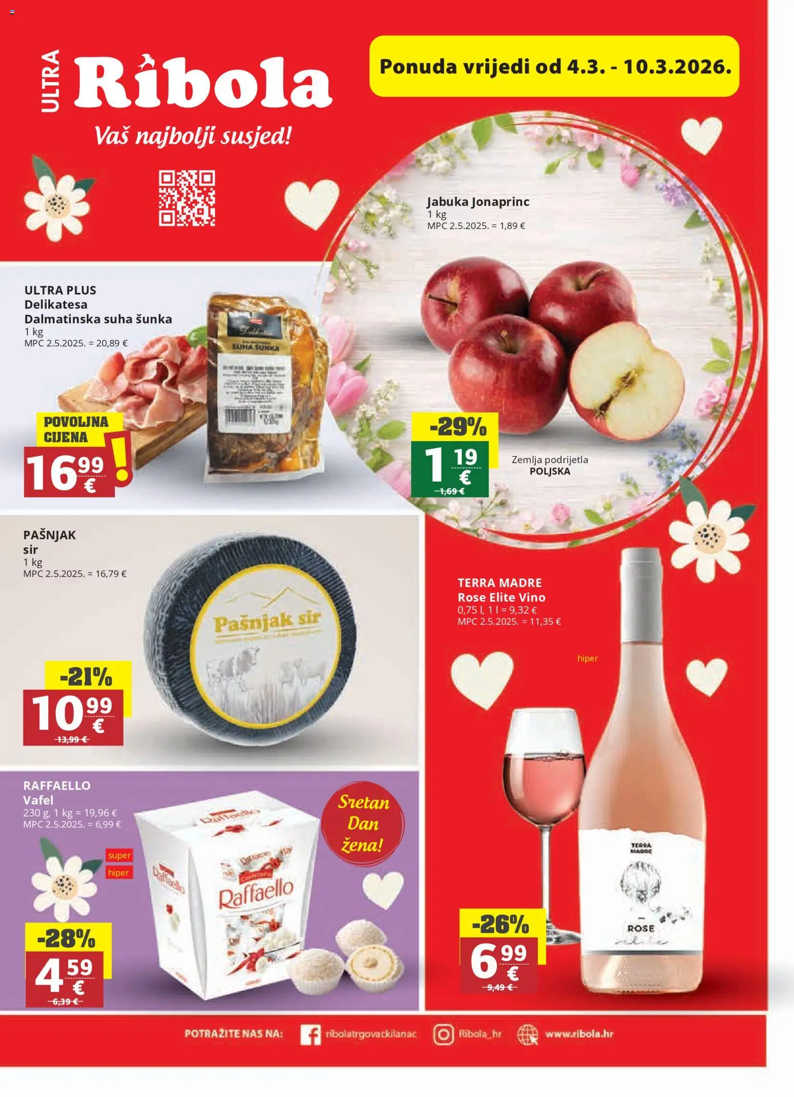 Ribola katalog | vrijedi od 04.03.2026 | Stranica: 1 | Proizvodi: Šunka, Vino, Jabuka, Raffaello