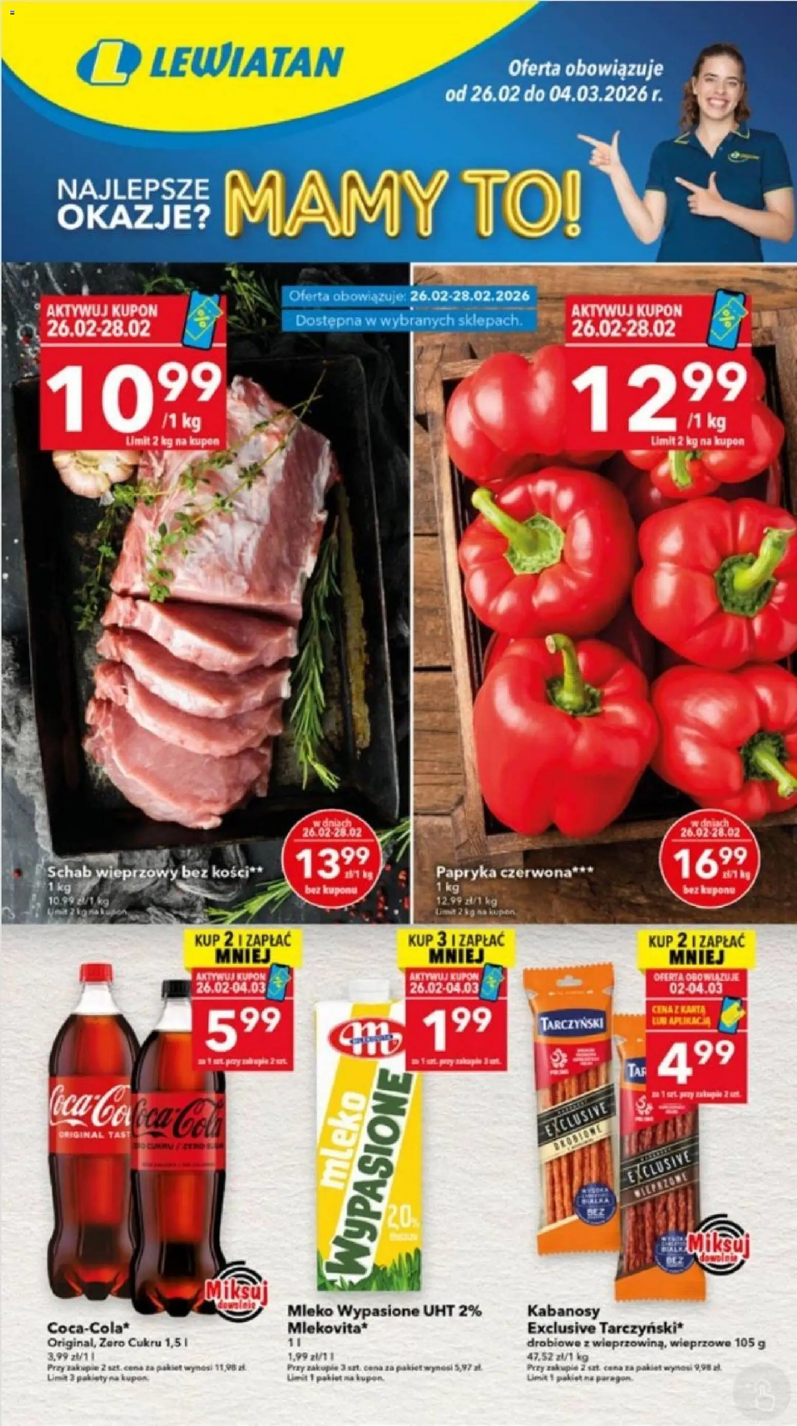 Lewiatan gazetka - Ostrów Wielkopolski od 26.02.2026 | Strona: 1 | Produkty: Mleko wypasione, Schab wieprzowy, Schab wieprzowy bez kości, Papryka