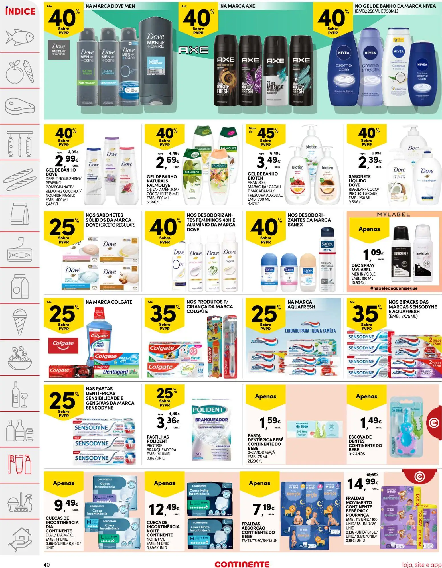 Continente folheto │ válido de 04.11.2025 | Página: 40 | Produtos: Fraldas, Gel de banho, Creme, Cuecas