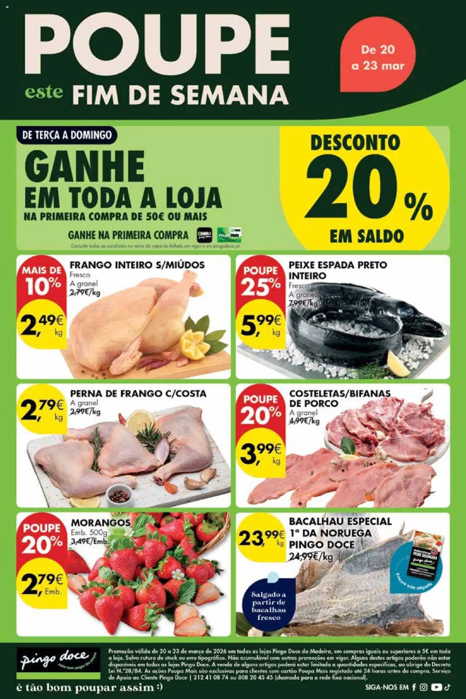 Pingo Doce Poupe este Fim de Semana Madeira │ válido de 20.03.2026 | Página: 1 | Produtos: Bacalhau, Frango, Peixe, Morangos