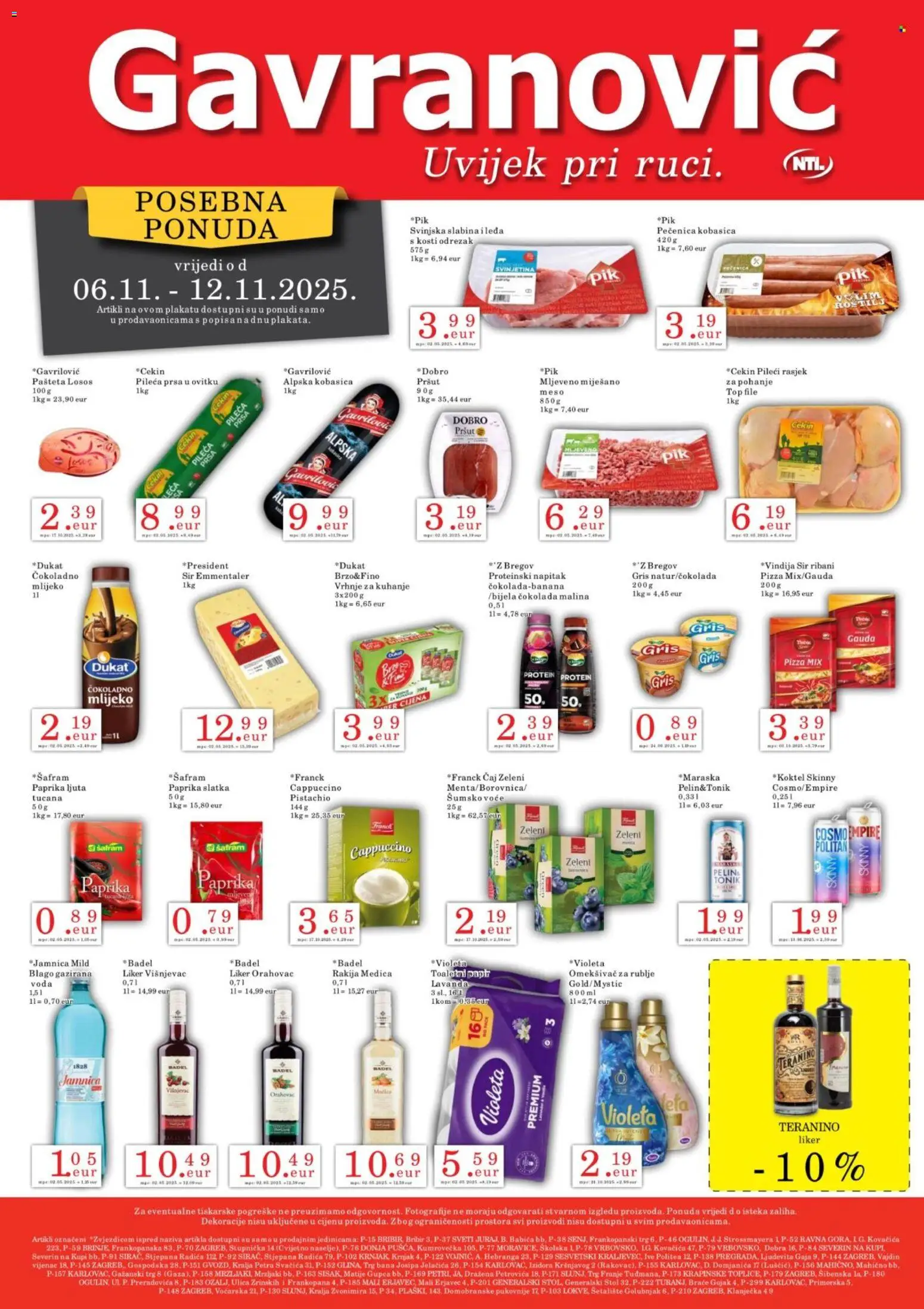 Gavranović katalog | vrijedi od 06.11.2025 | Stranica: 1 | Proizvodi: Stol, Gauda, Mlijeko, Paprika