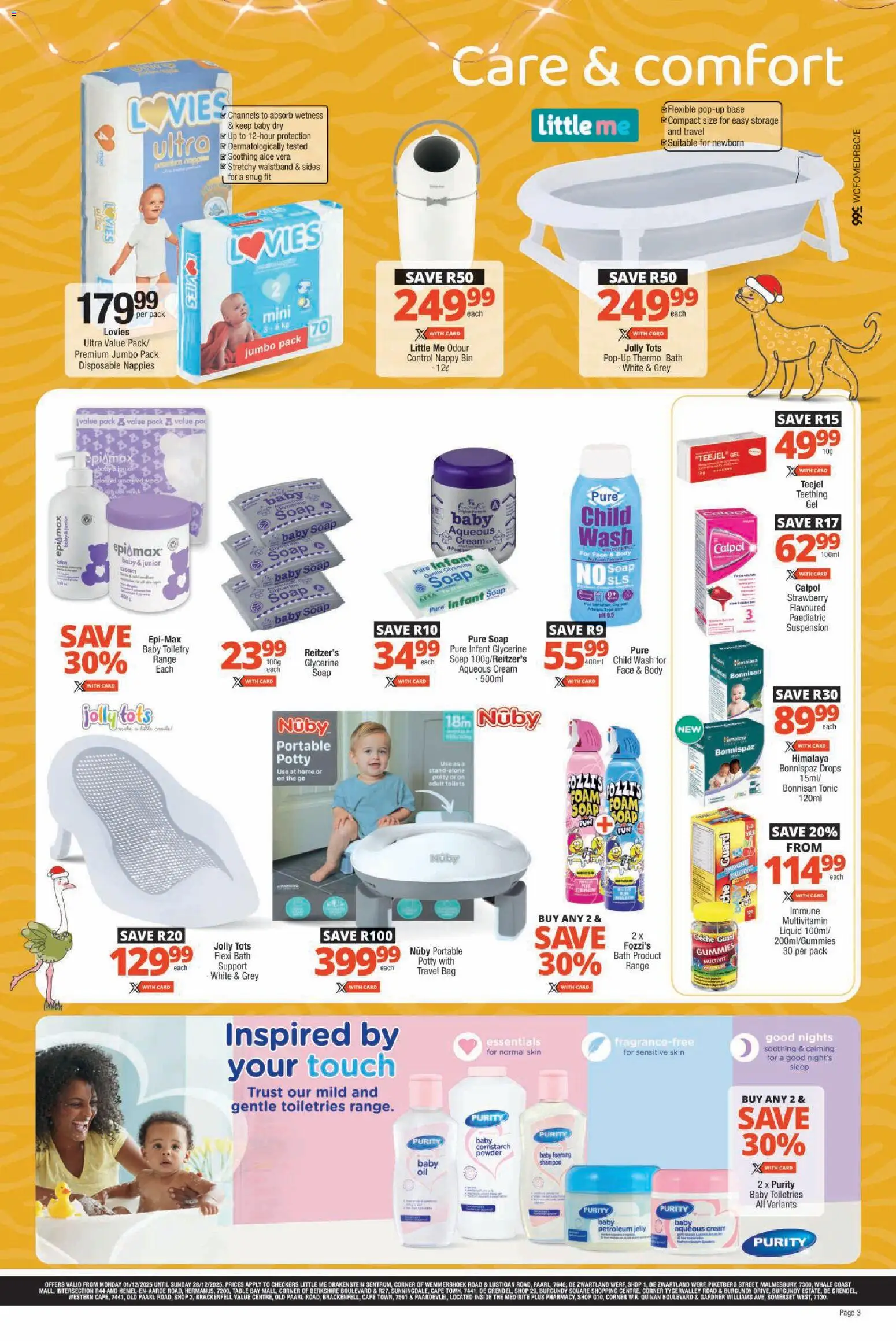 New Checkers catalogue – valid from 01.12.2025 | Page: 3 | Products: Table, Bath, Shampoo, Petroleum jelly