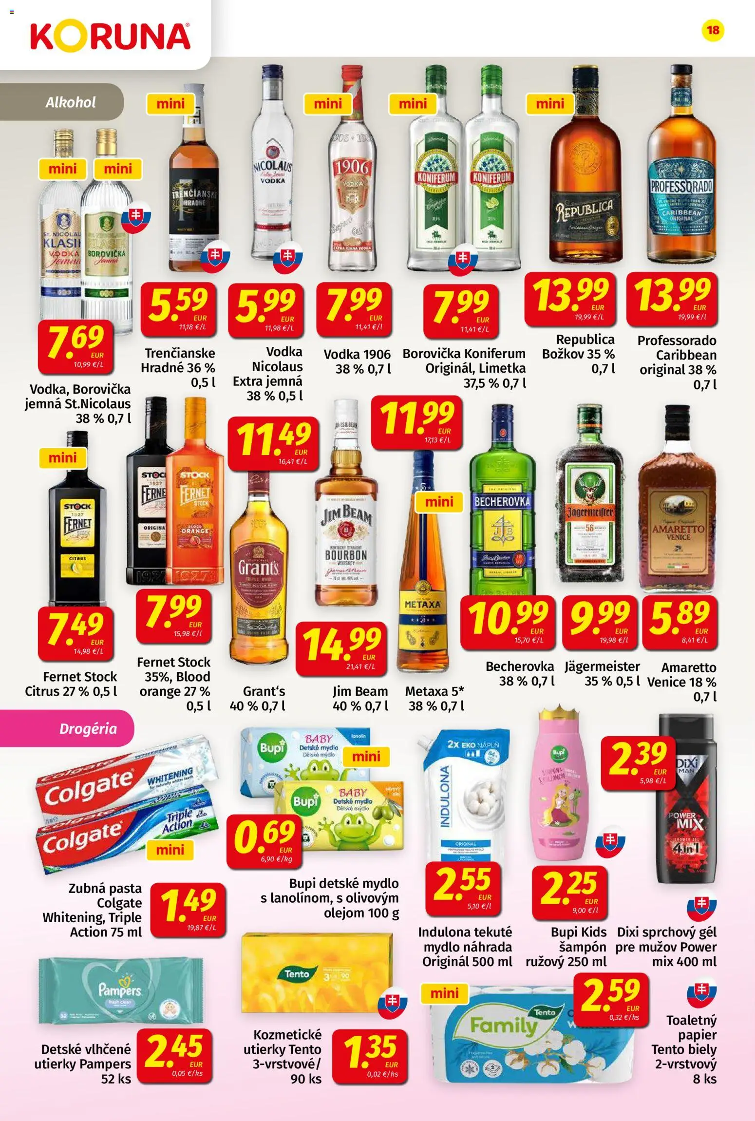Nové Koruna akcie – leták je platný od 09.01.2026 | Strana: 18 | Produkty: Božkov, Mydlo, Zubná pasta, Alkohol