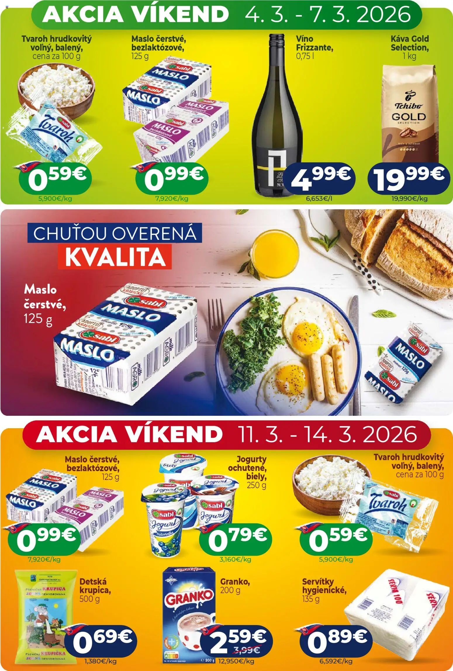Nové Milk Agro akcie – leták je platný od 04.03.2026 | Strana: 3 | Produkty: Maslo, Káva, Víno, Tvaroh