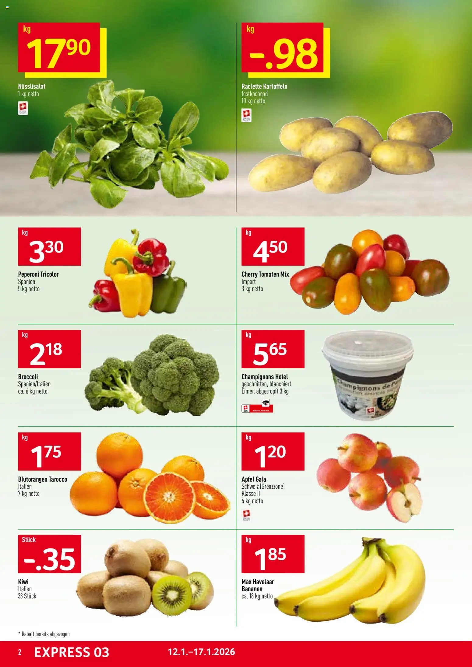 Prodega Aktionen – gültig ab 12.01.2026 | Seite: 2 | Produkte: Tomaten, Bananen, Kartoffeln, Kiwi