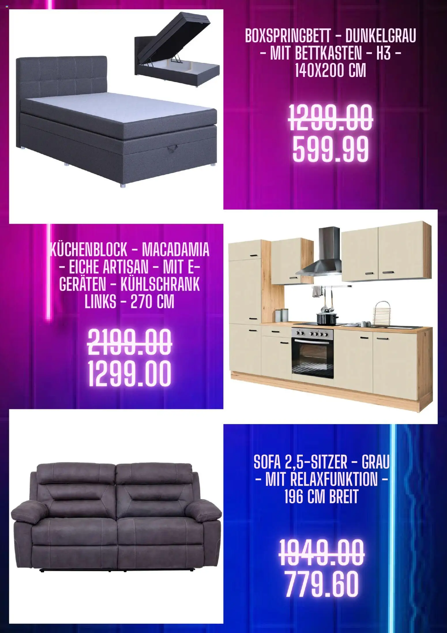 Roller - Cyber Monday – gültig ab 30.11.2025 | Seite: 4 | Produkte: Küchenblock, Sofa, Boxspringbett, Kühlschrank