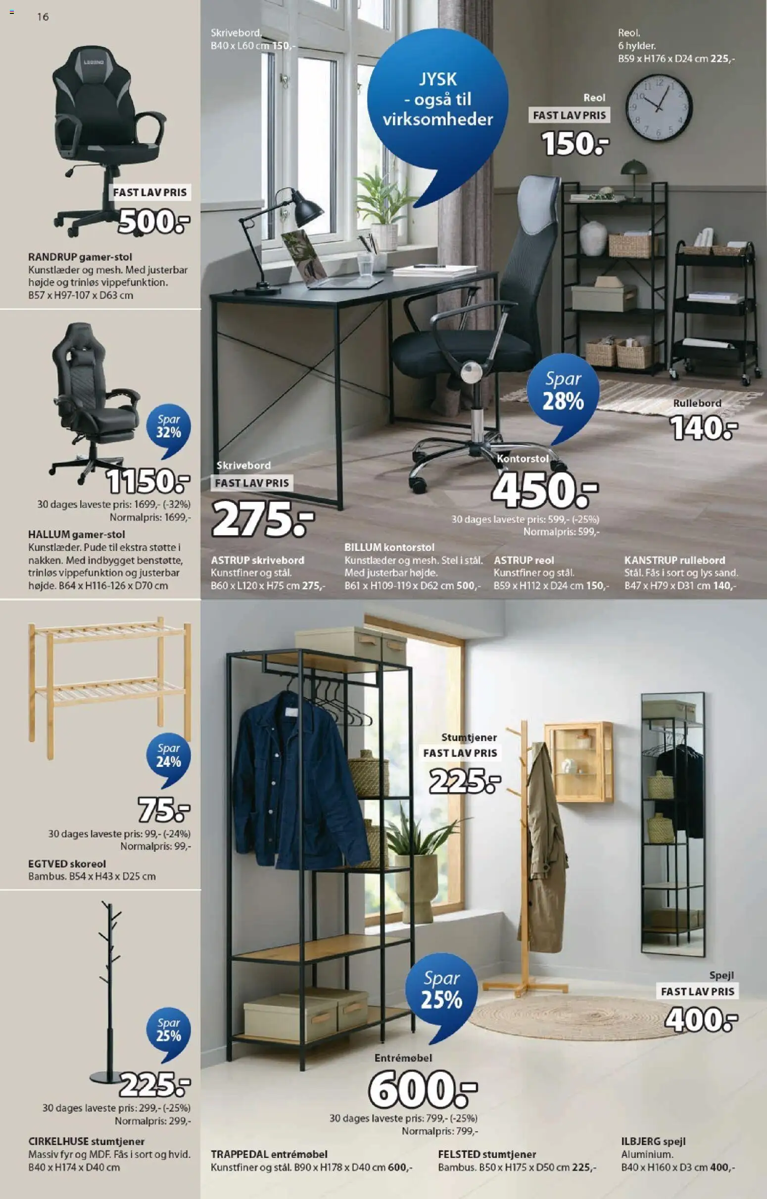 JYSK tilbudsavis – gyldig fra 30.01.2026 | Side: 16 | Produkter: Skrivebord, Spejl, Kontorstol, Stumtjener