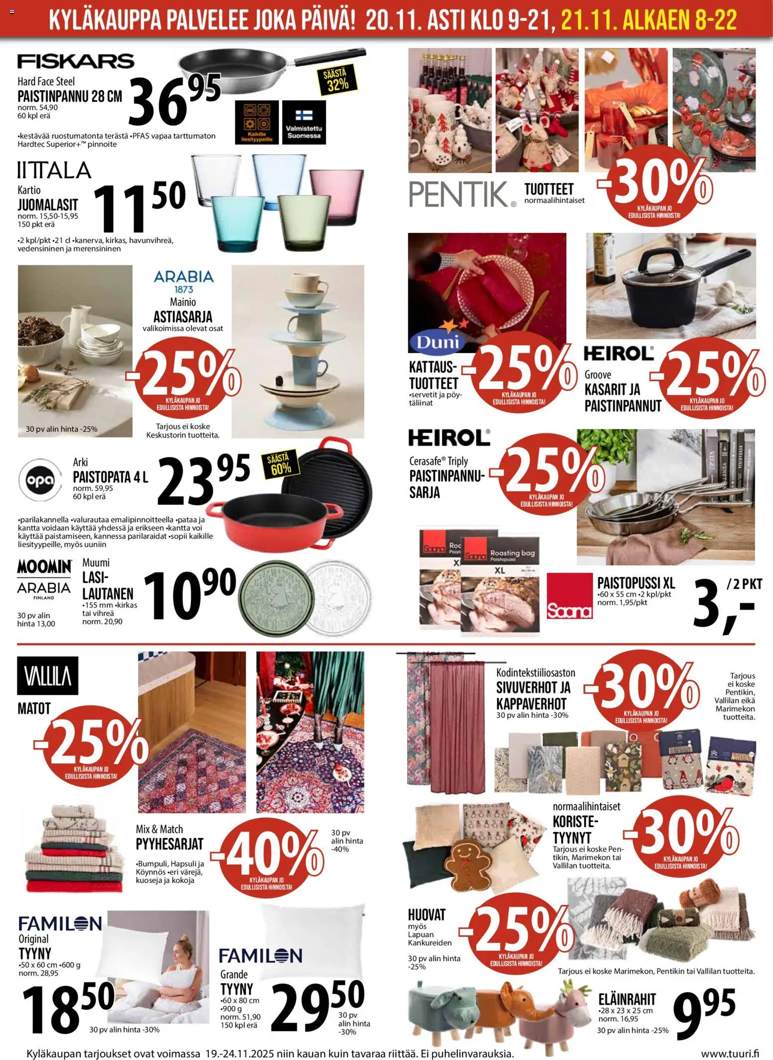 Tuuri tarjoukset – voimassa 19.11.2025 alkaen | Sivu: 8 | Tuotteet: Tyynyt, Tyyny, Paistinpannu, Lautanen
