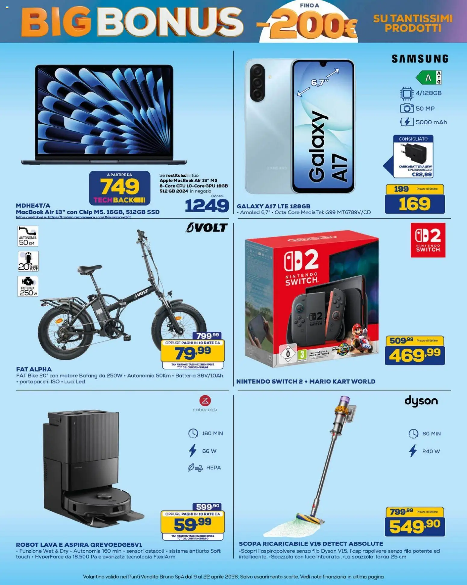 Volantino BRUNO del 09.04.2026 | Pagina: 3 | Prodotti: Macbook air, Scopa, Dyson, Macbook