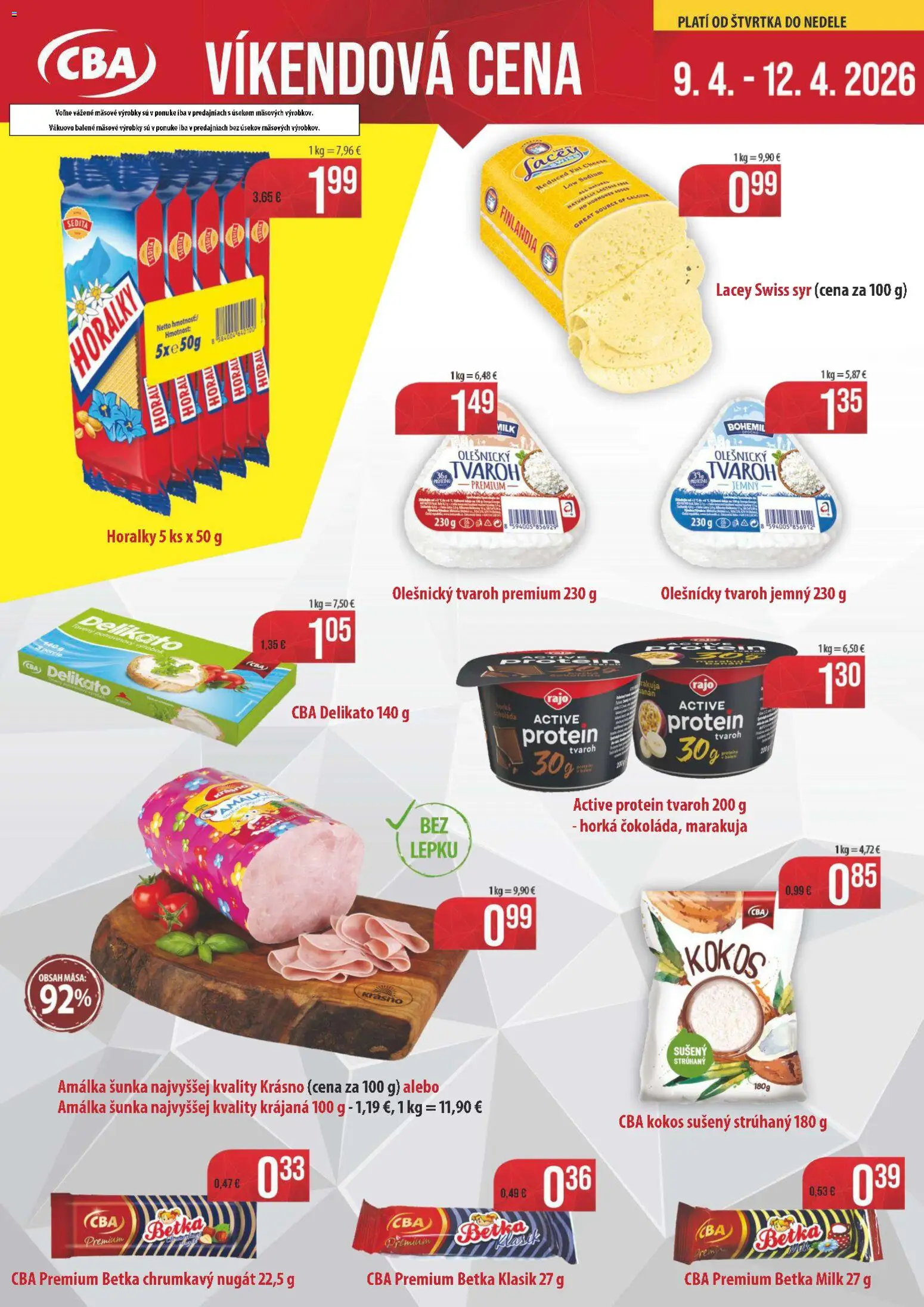 Nové Nitrazdroj akcie – leták je platný od 09.04.2026 | Strana: 1 | Produkty: Syr, Šunka, Tvaroh, Horálky