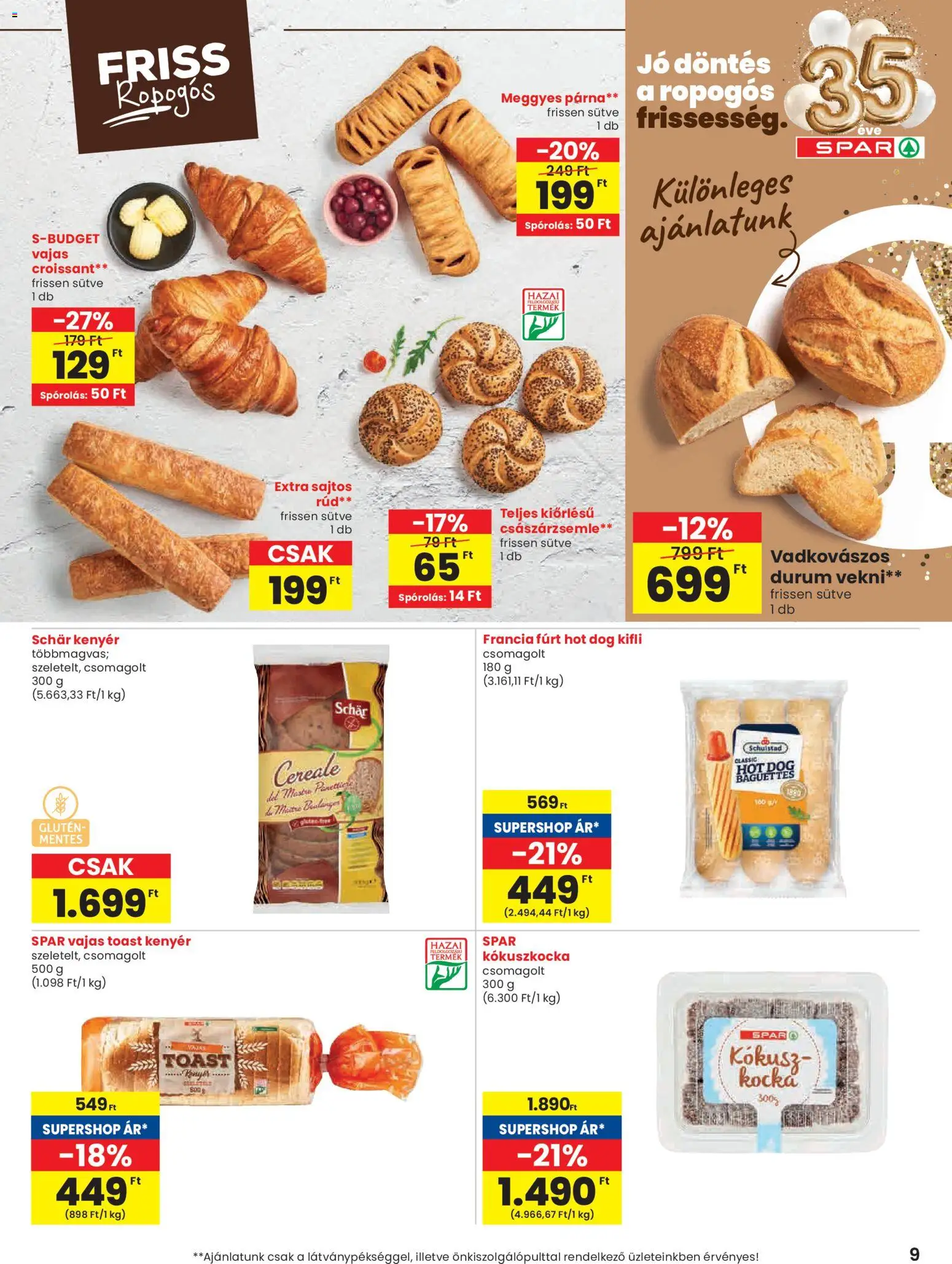 Spar akciós ujság - amely érvényes a következő dátumtól: 26.02.2026 | Oldal: 9 | Termékek: Császárzsemle, Kifli, Sajtos rúd, Toast kenyér