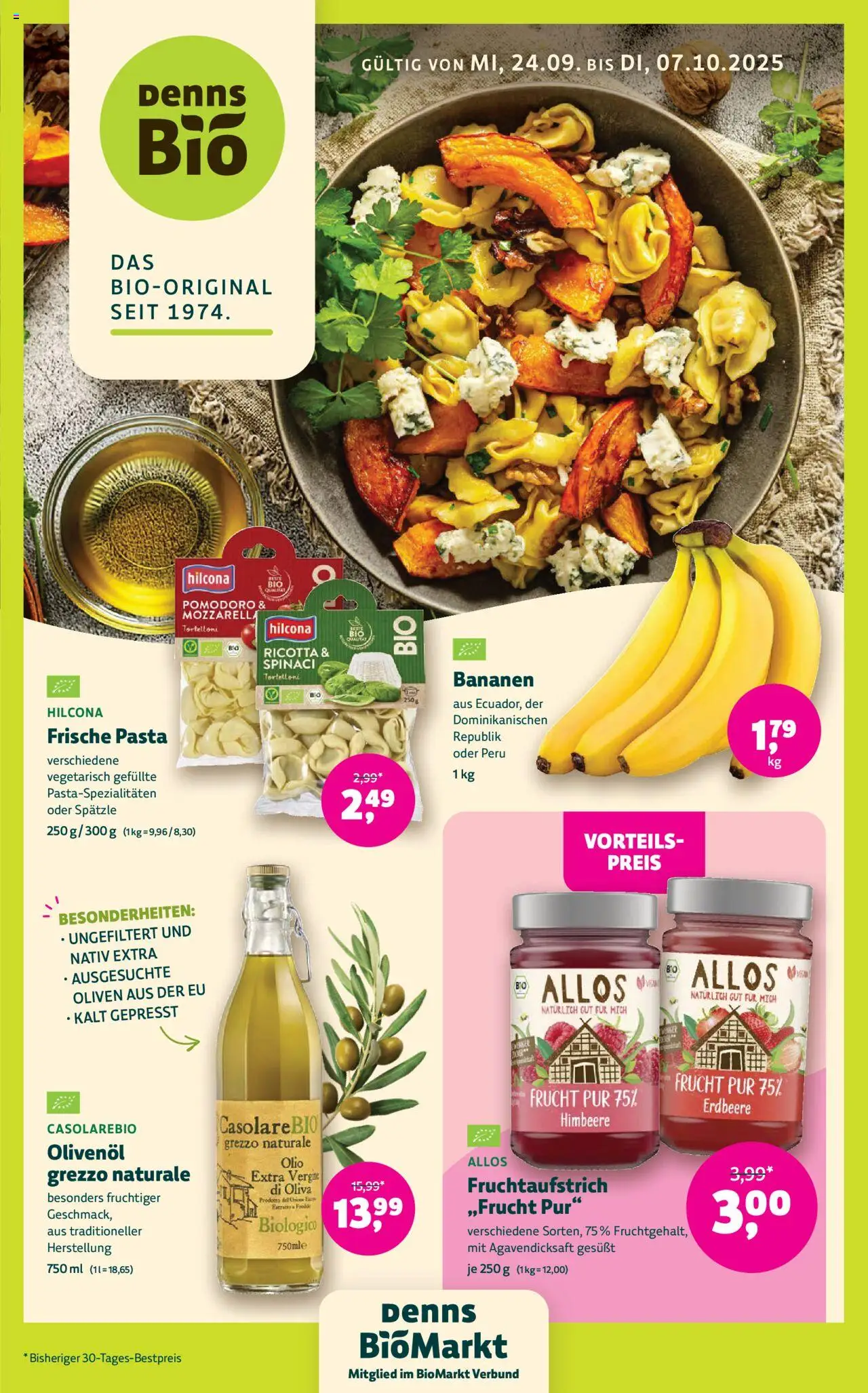BioMarkt Prospekt – gültig ab 24.09.2025 | Seite: 1 | Produkte: Olivenol, Bananen, Himbeere, Pasta