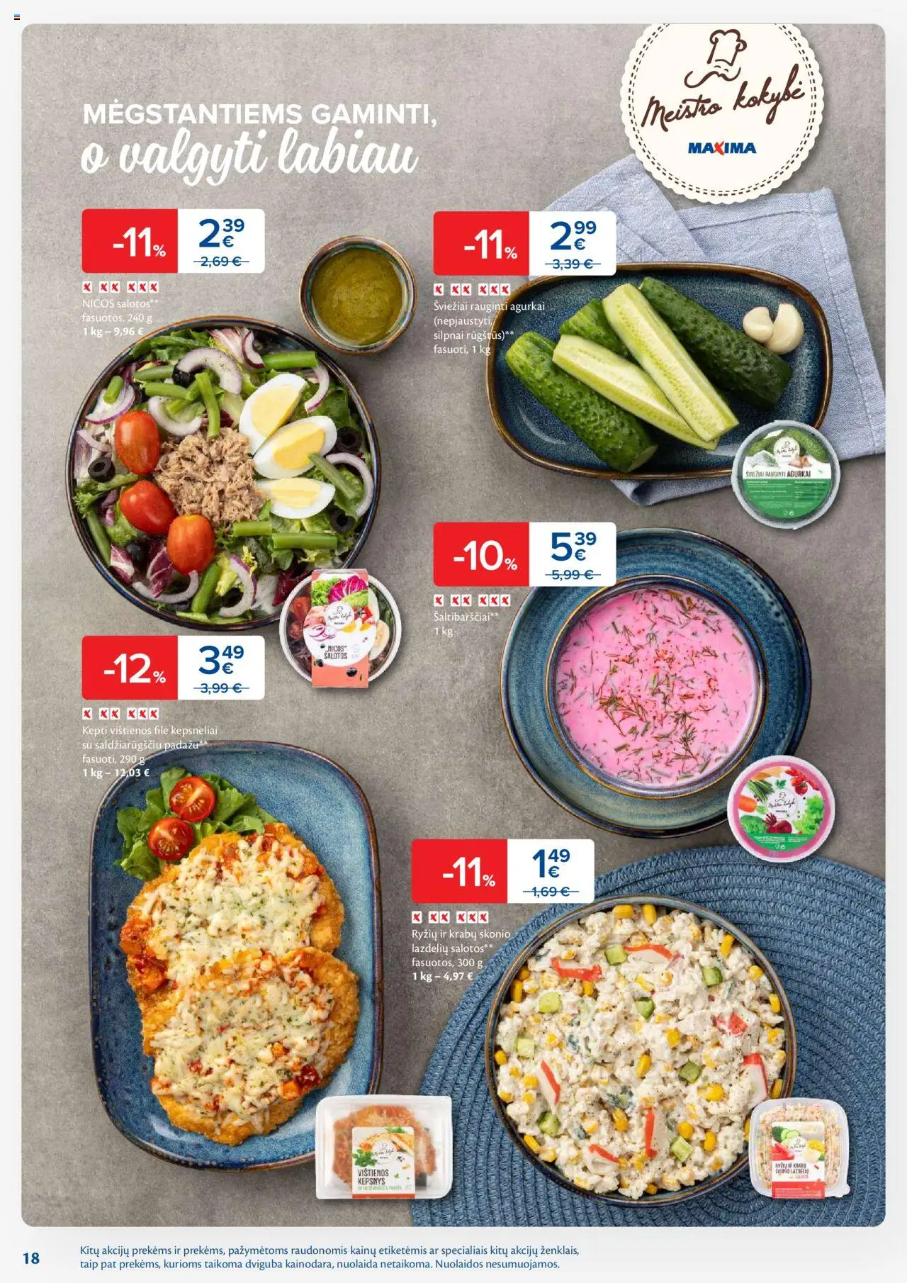 MAXIMA leidinys│galioja nuo 12.08.2025 | Puslapis: 18 | Prekių: Agurkai, Salotos, Vištienos