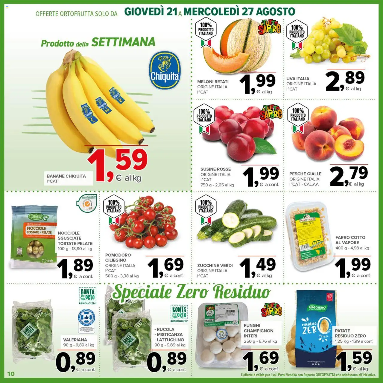 Volantino Todis del 21.08.2025 | Pagina: 10 | Prodotti: Banane, Pomodoro, Uva, Farro