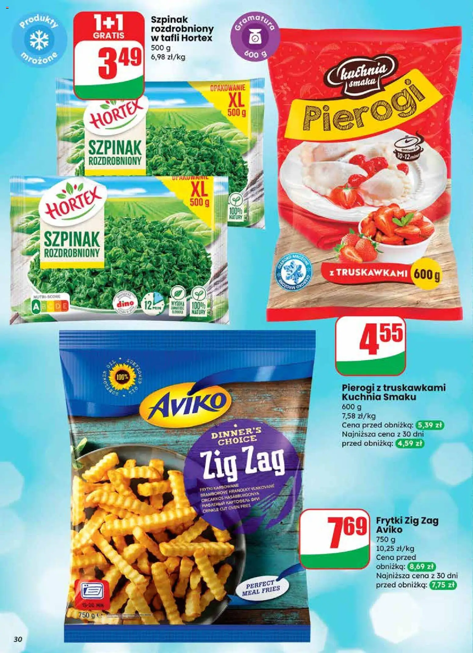 Dino Gazetka od 19.11.2025 | Strona: 30 | Produkty: Pierogi, Frytki karbowane, Pierogi z truskawkami, Frytki