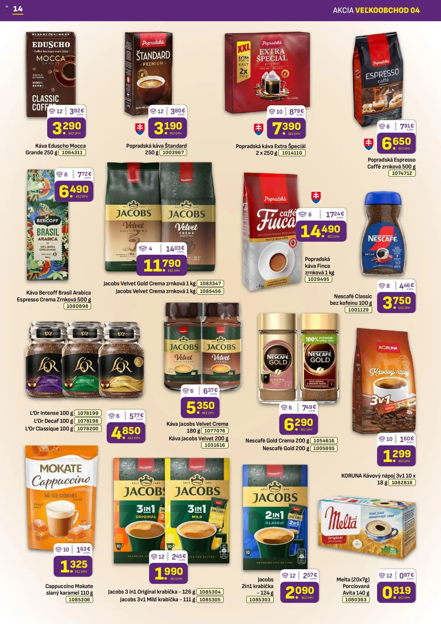 Nové Libex akcie – leták je platný od 16.02.2026 | Strana: 14 | Produkty: Jacobs Velvet, Káva, Nescafé Classic, Nescafé Gold