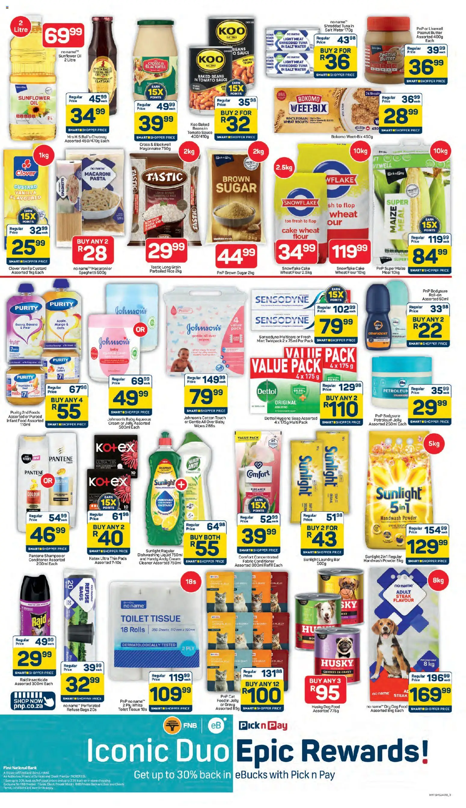 New Pick n Pay catalogue – valid from 09.04.2026 | Page: 3 | Products: Tuna, Steak, Shampoo, Petroleum jelly
