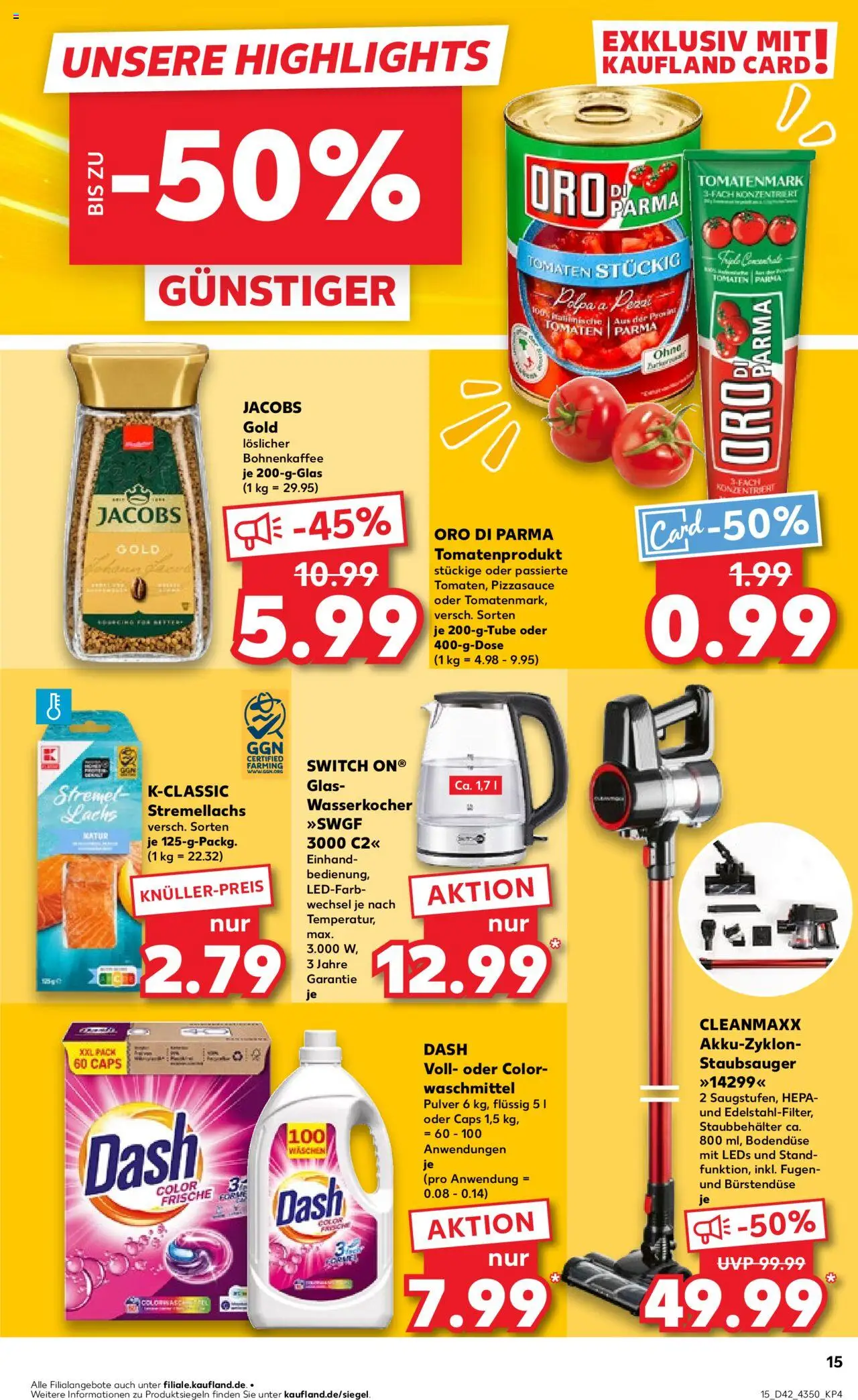 Kaufland prospekt Frankfurt (Oder)	 – gültig ab 16.10.2025 | Seite: 15 | Produkte: Wasserkocher, Staubsauger, Oro di parma, Waschmittel