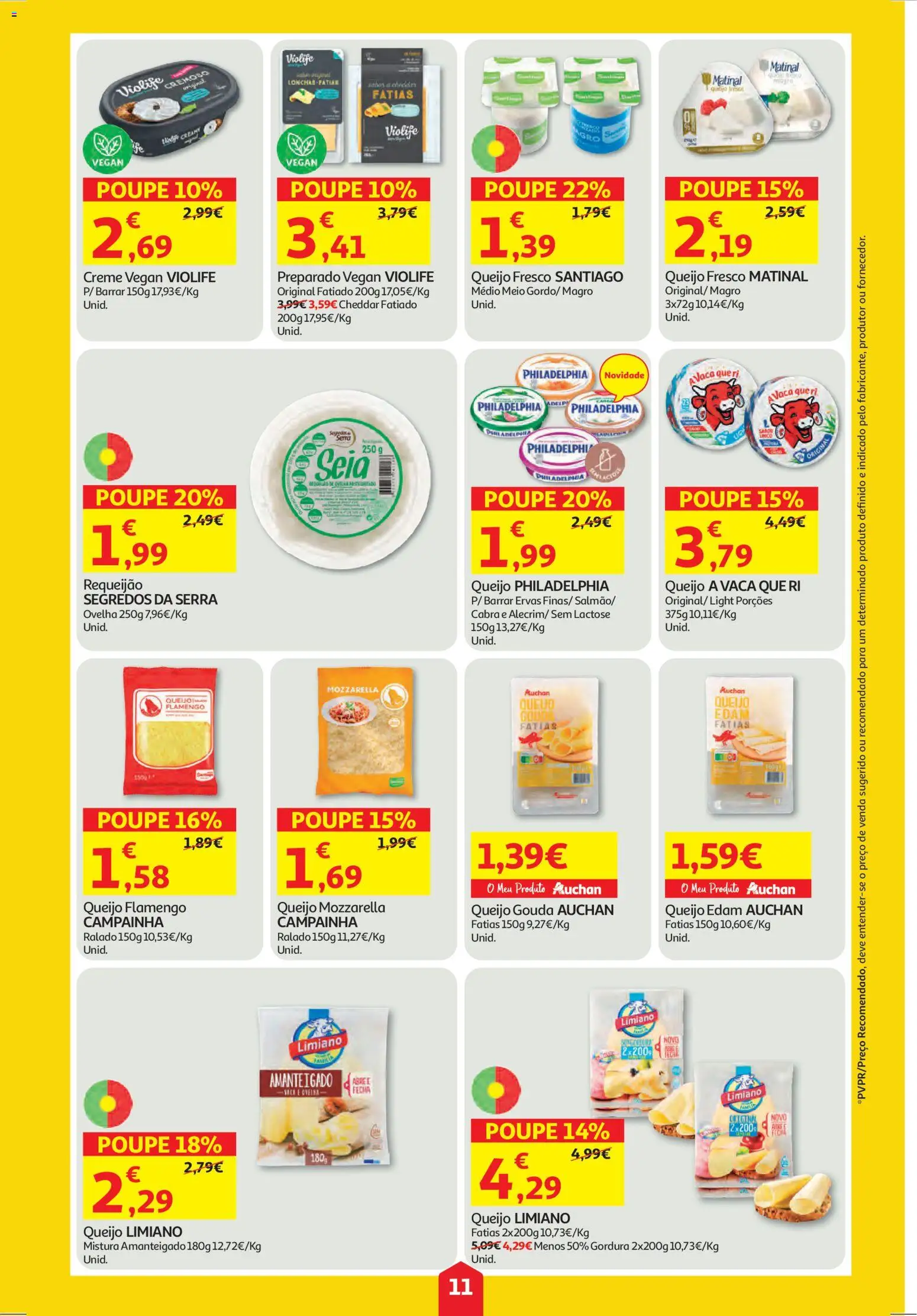 Auchan folheto │ válido de 30.10.2025 | Página: 11 | Produtos: Queijo, Requeijão, Cheddar, Creme