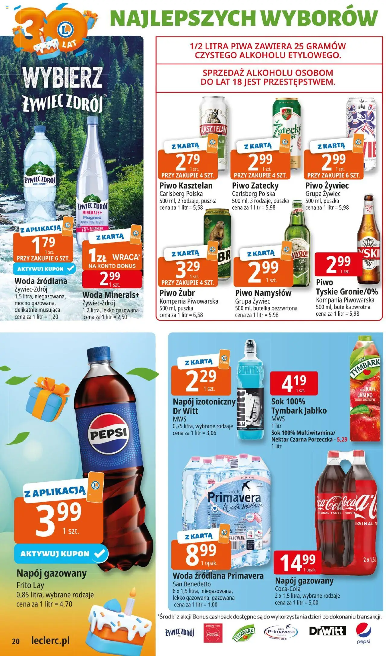 E.Leclerc Gazetka - Zielona Góra od 16.09.2025 | Strona: 20 | Produkty: Pepsi, Tyskie, Sok, Piwo